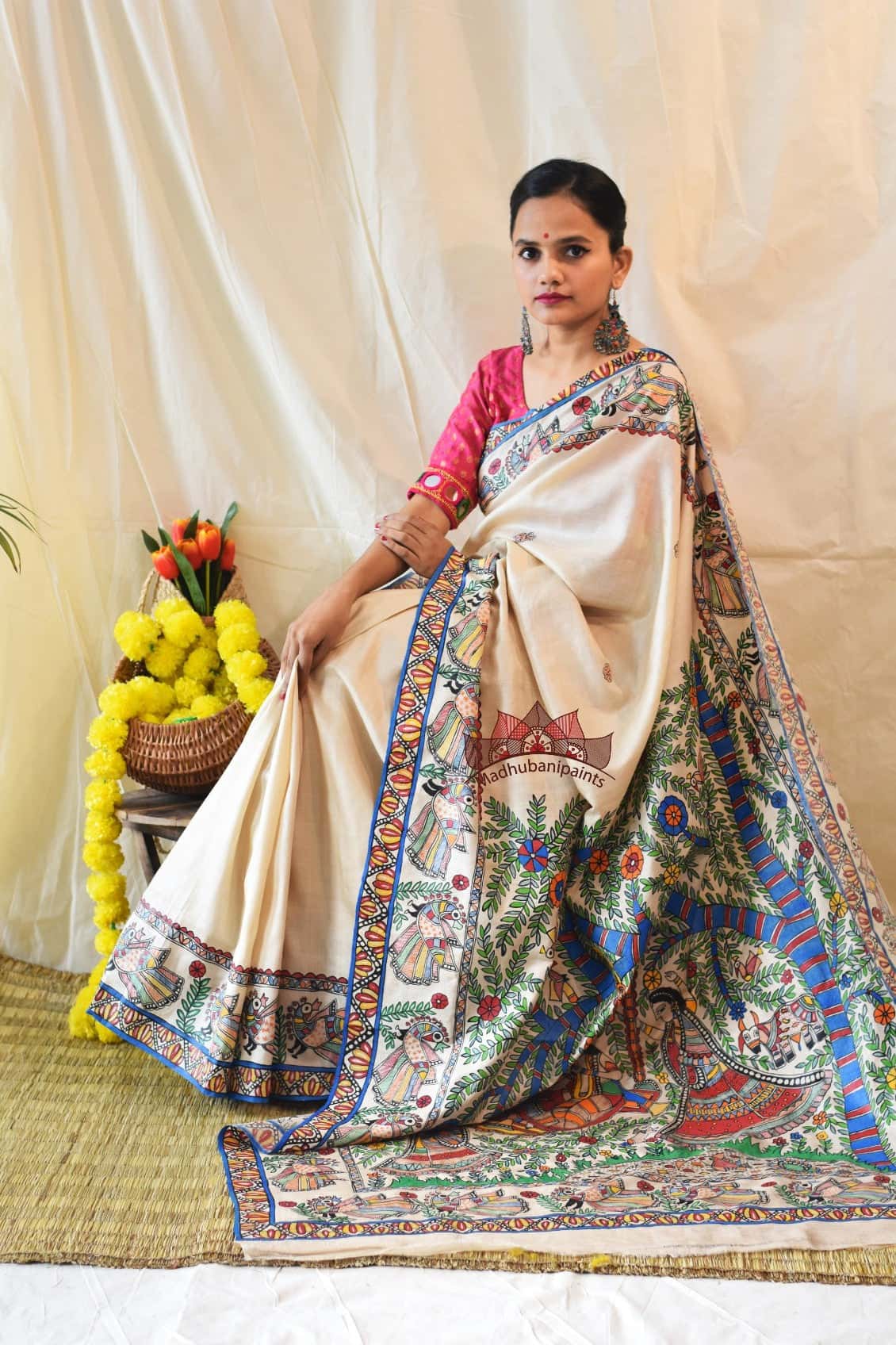 Jhule Nandlaal Vrindavan Hand Painted Saree — image 6 of 6