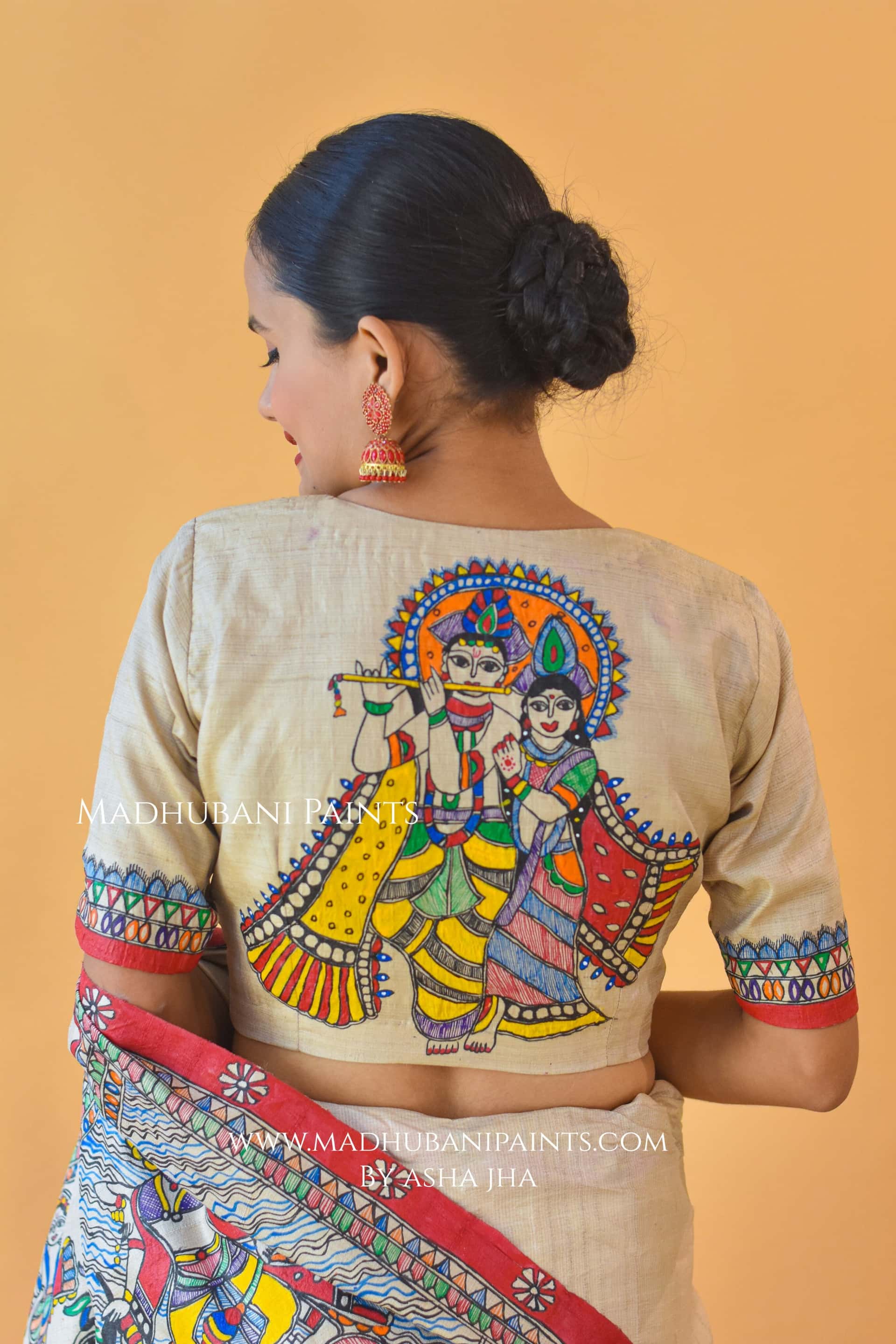 NARAYAN AVATAR Hand-painted Madhubani Tussar Silk Saree Blouse Set — image 4 of 9
