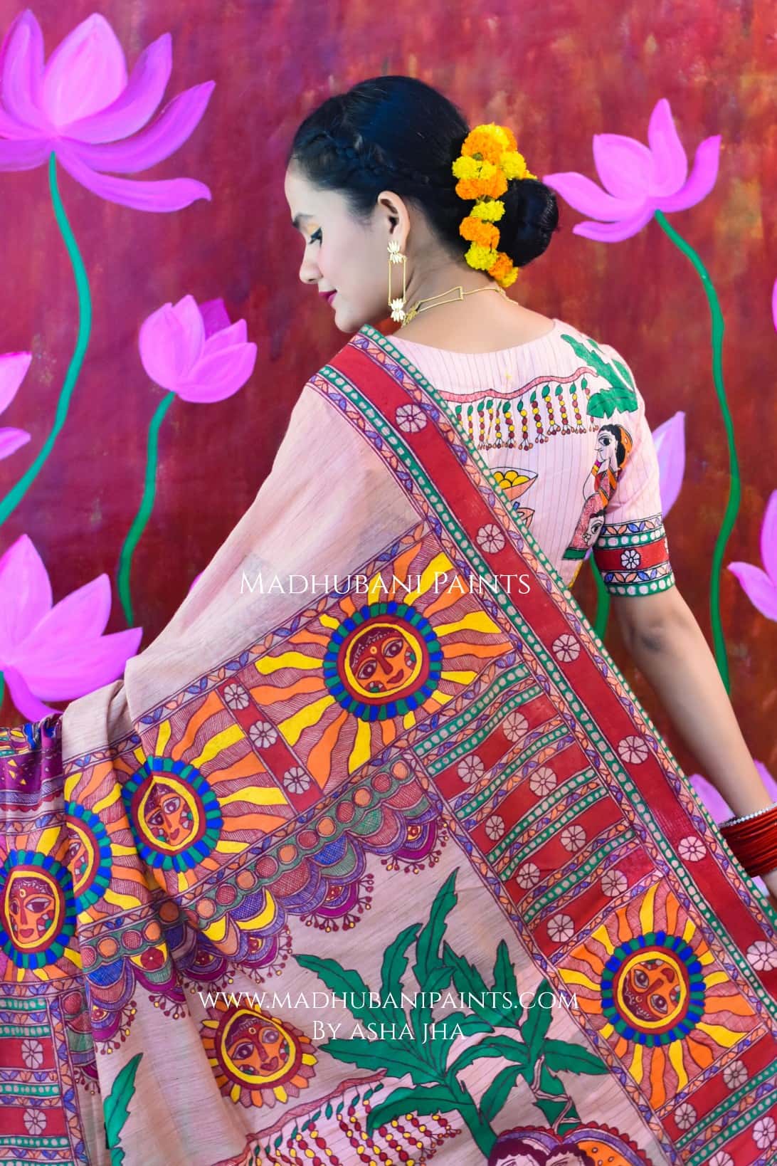 VRAT VARDHINI Chhath Puja Handpainted Madhubani Chanderi Saree — image 2 of 8