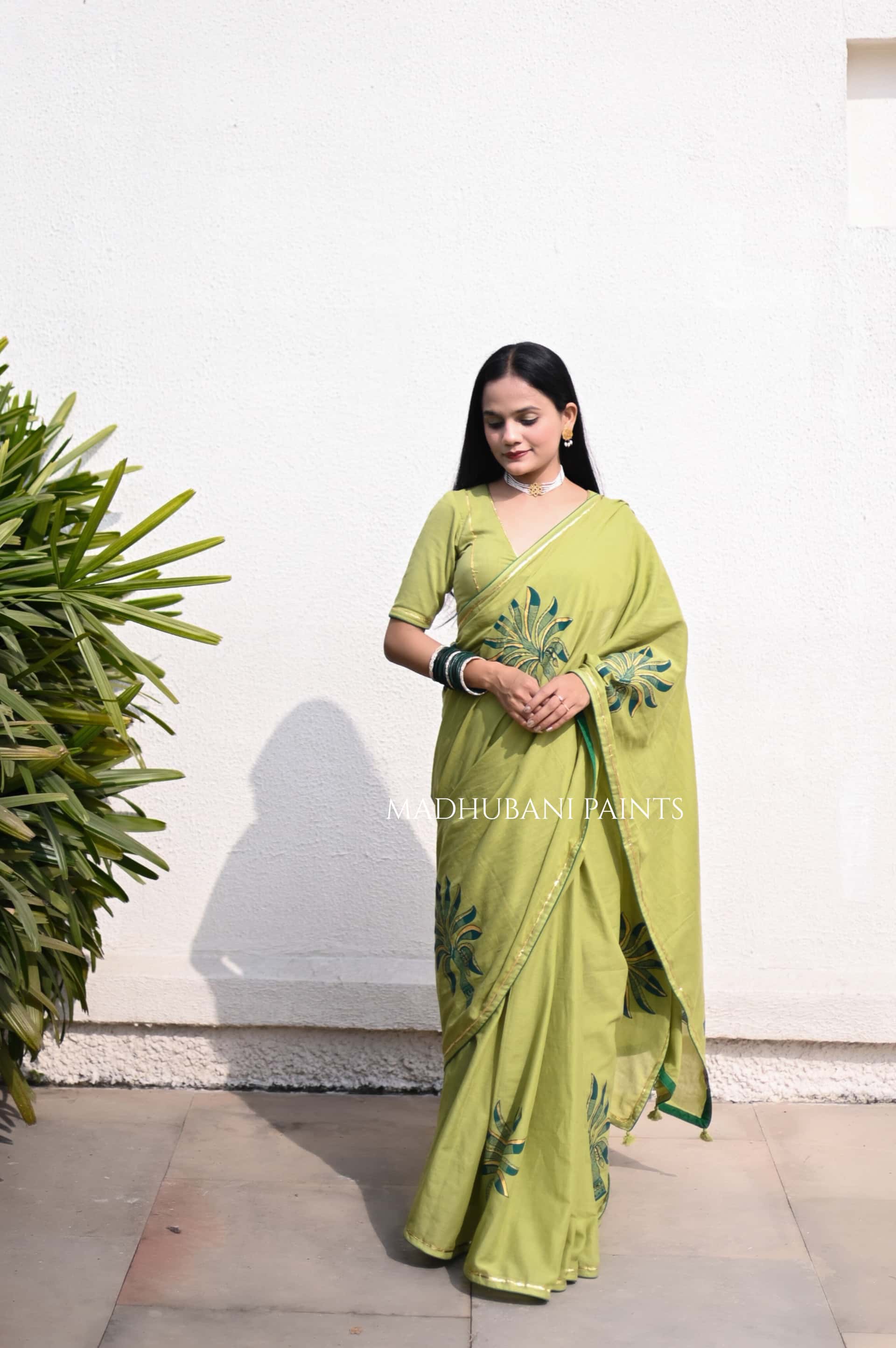 GREEN WHISPER SAREE BLOUSE SET