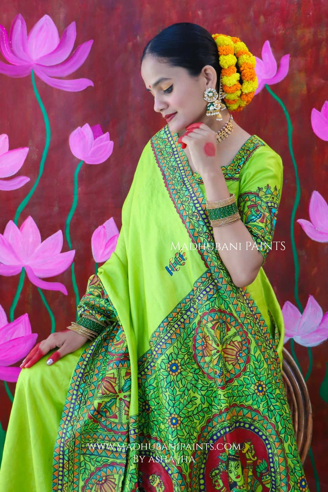 'SANSKRITI' Handpainted Madhubani Tussar Silk Saree Blouse Set — image 2 of 8