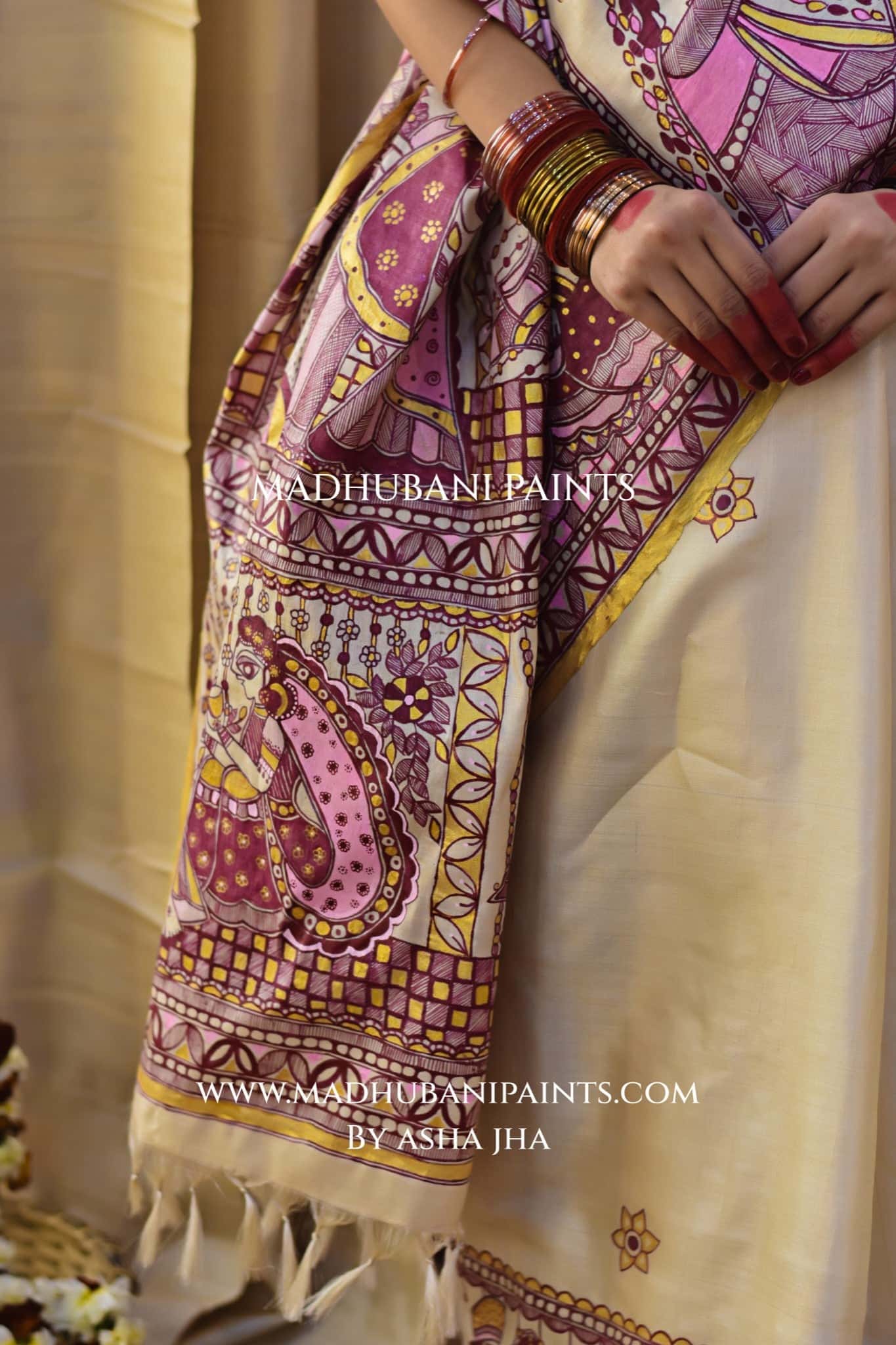 SUHAGIN Hand-painted Madhubani Tussar Silk Saree Blouse Set — image 5 of 11