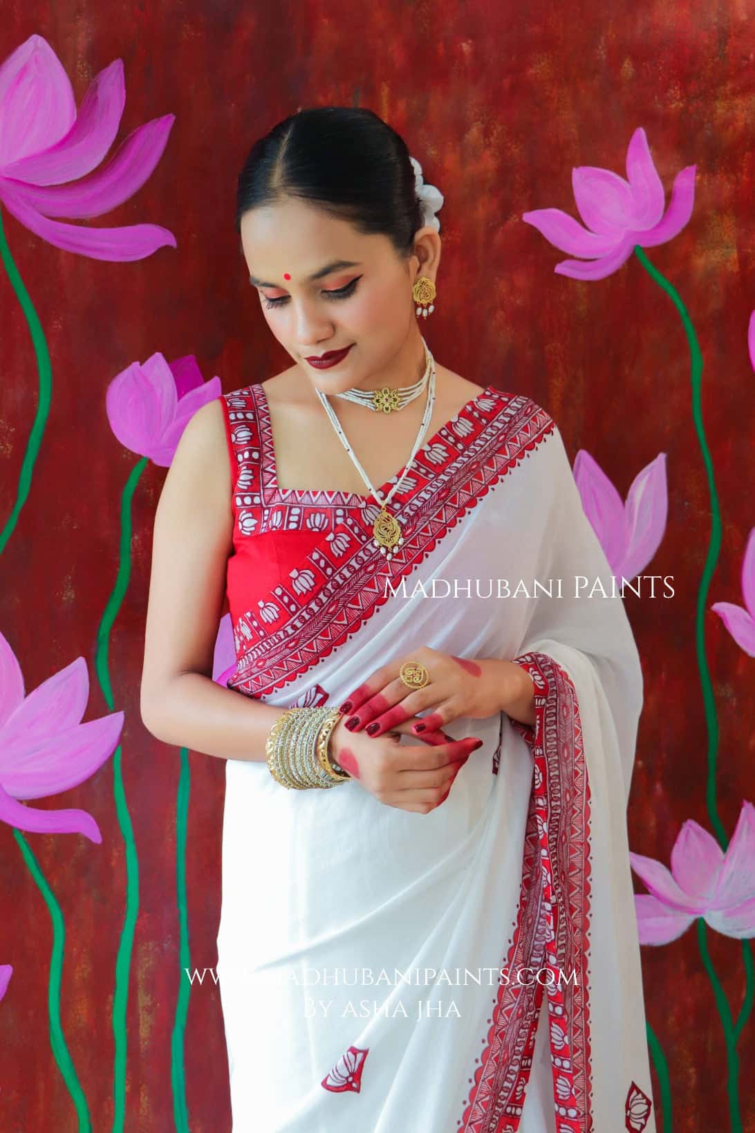 'KAMALATMIKA' Handpainted Madhubani Georgette Blouse — image 6 of 7