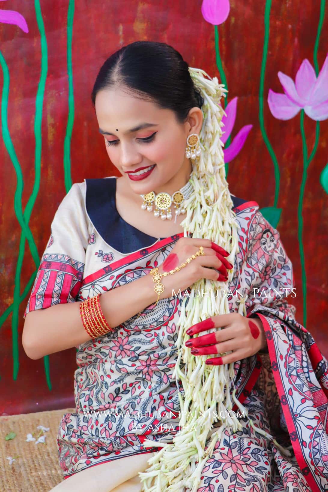 "MADHUMATI" Handpainted Madhubani Tussar Silk Blouse — image 3 of 5