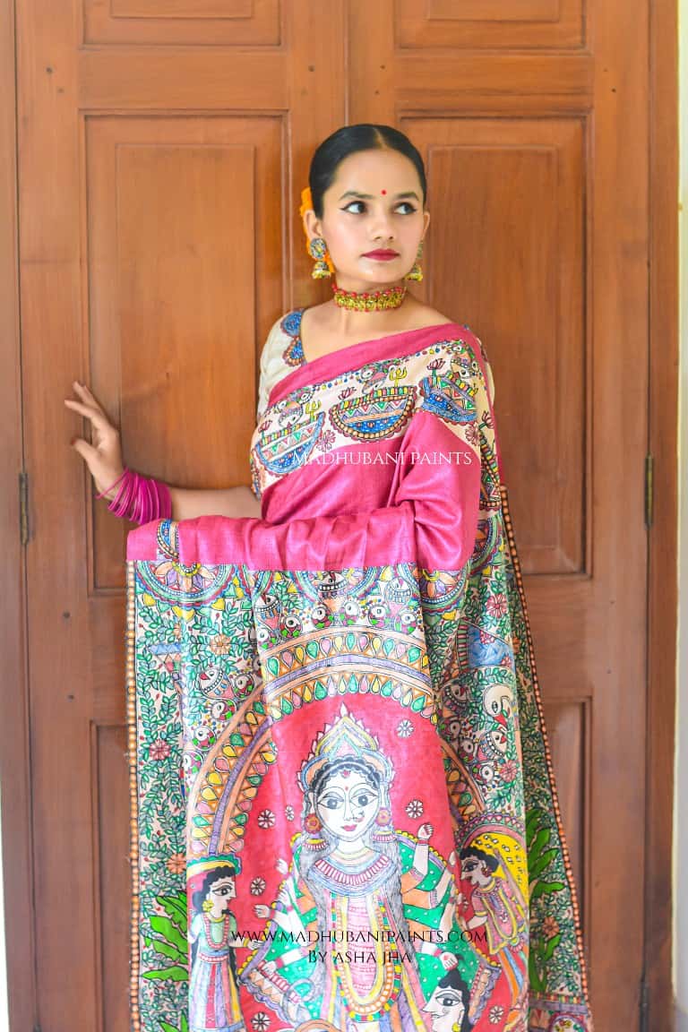 GAYATRI Handpainted Madhubani Saree Blouse Set — image 8 of 11