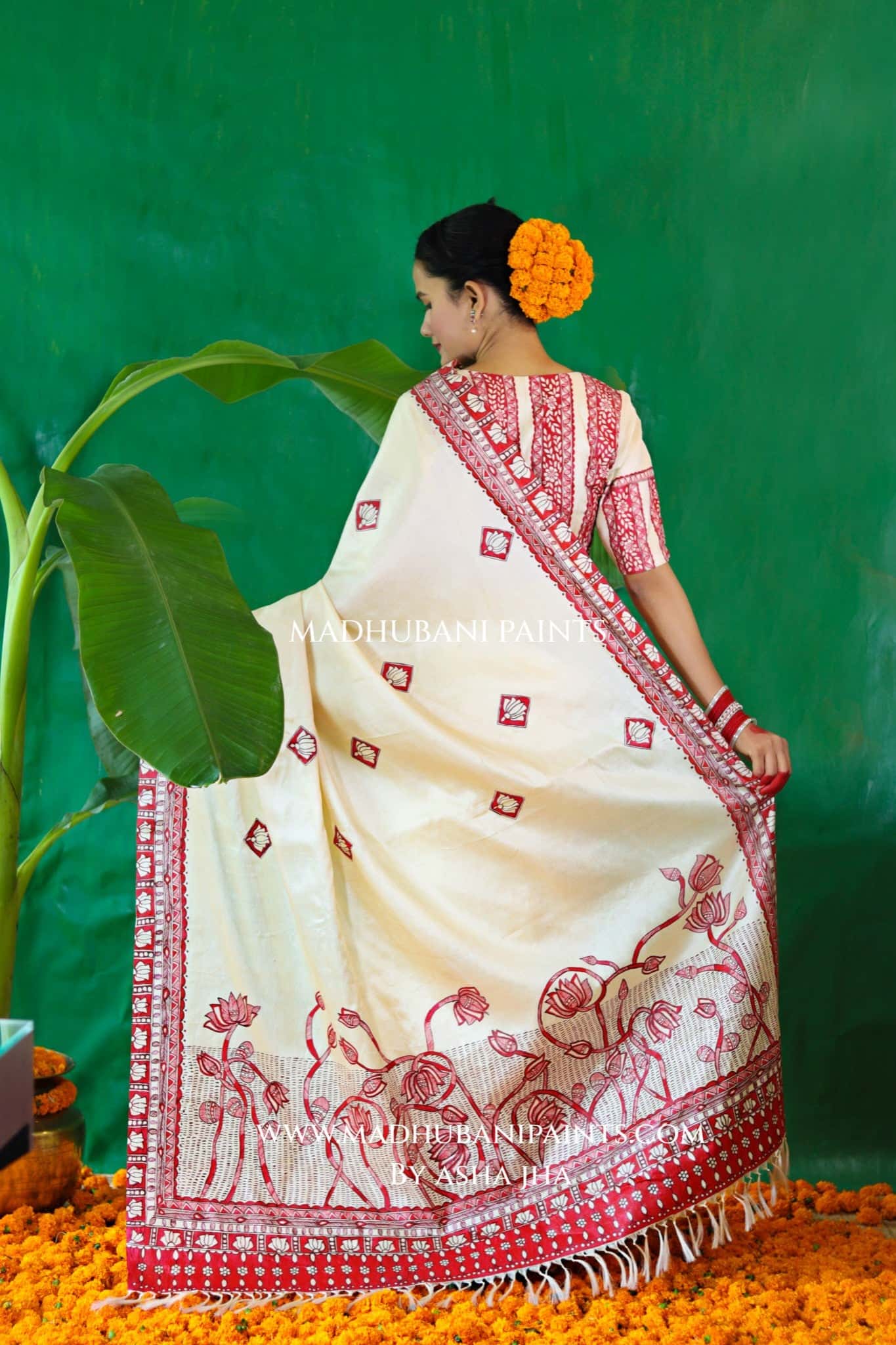 KAMALAKSHI Chhath Puja Handpainted Madhubani Tussar Silk Saree — image 9 of 9