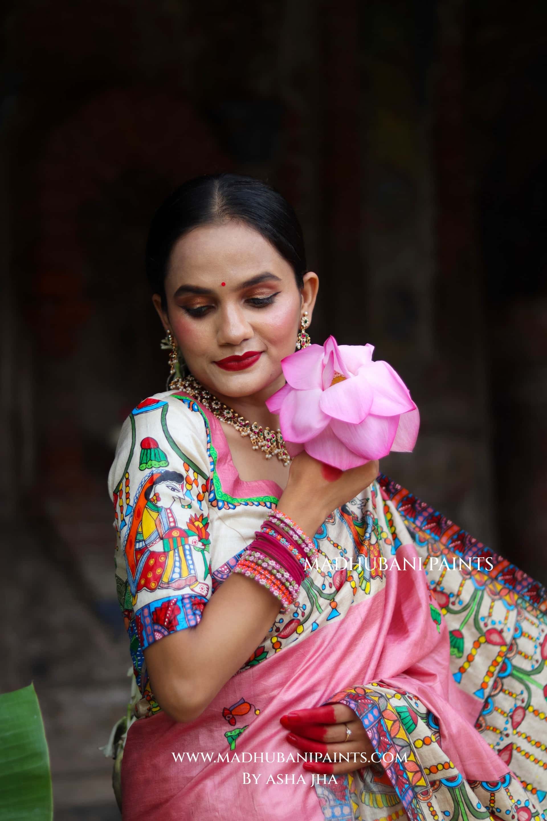 Durga Ji Ki Palki Handpainted Tussar Silk Madhubani Blouse — image 4 of 6