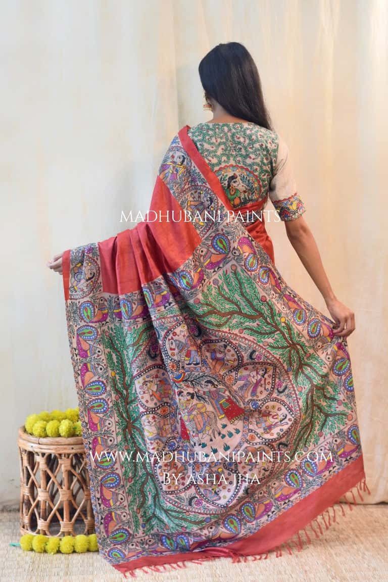 'HARI PRIYA' Handpainted Madhubani Tussar Silk Saree — image 7 of 8