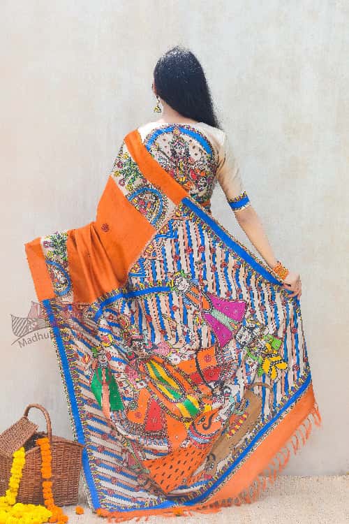 'BHAVYA DURGA' Handpainted Madhubani Tussar Silk Saree Blouse — image 3 of 5