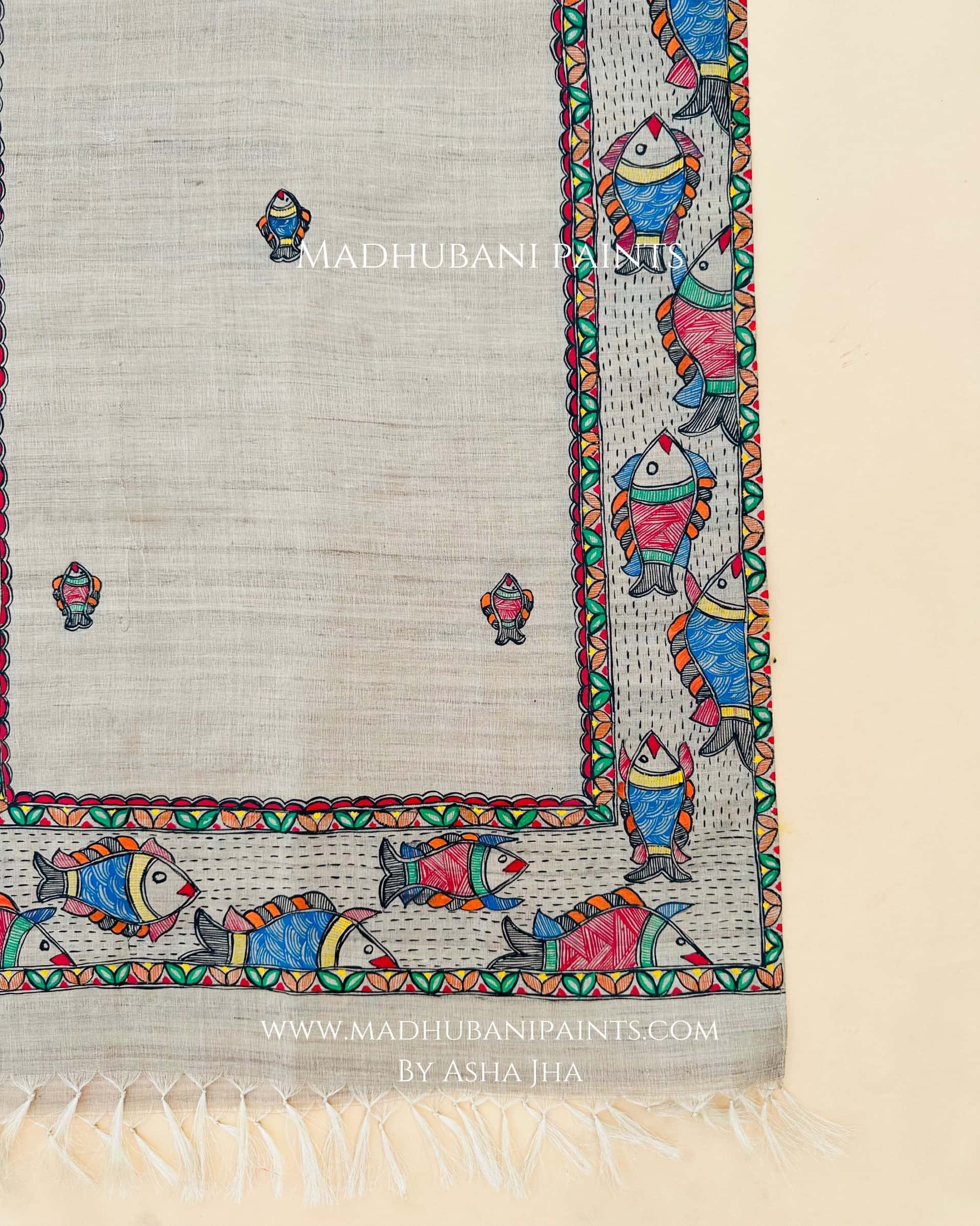 Surmai Hand-painted Tussar Silk Stole — image 4 of 6