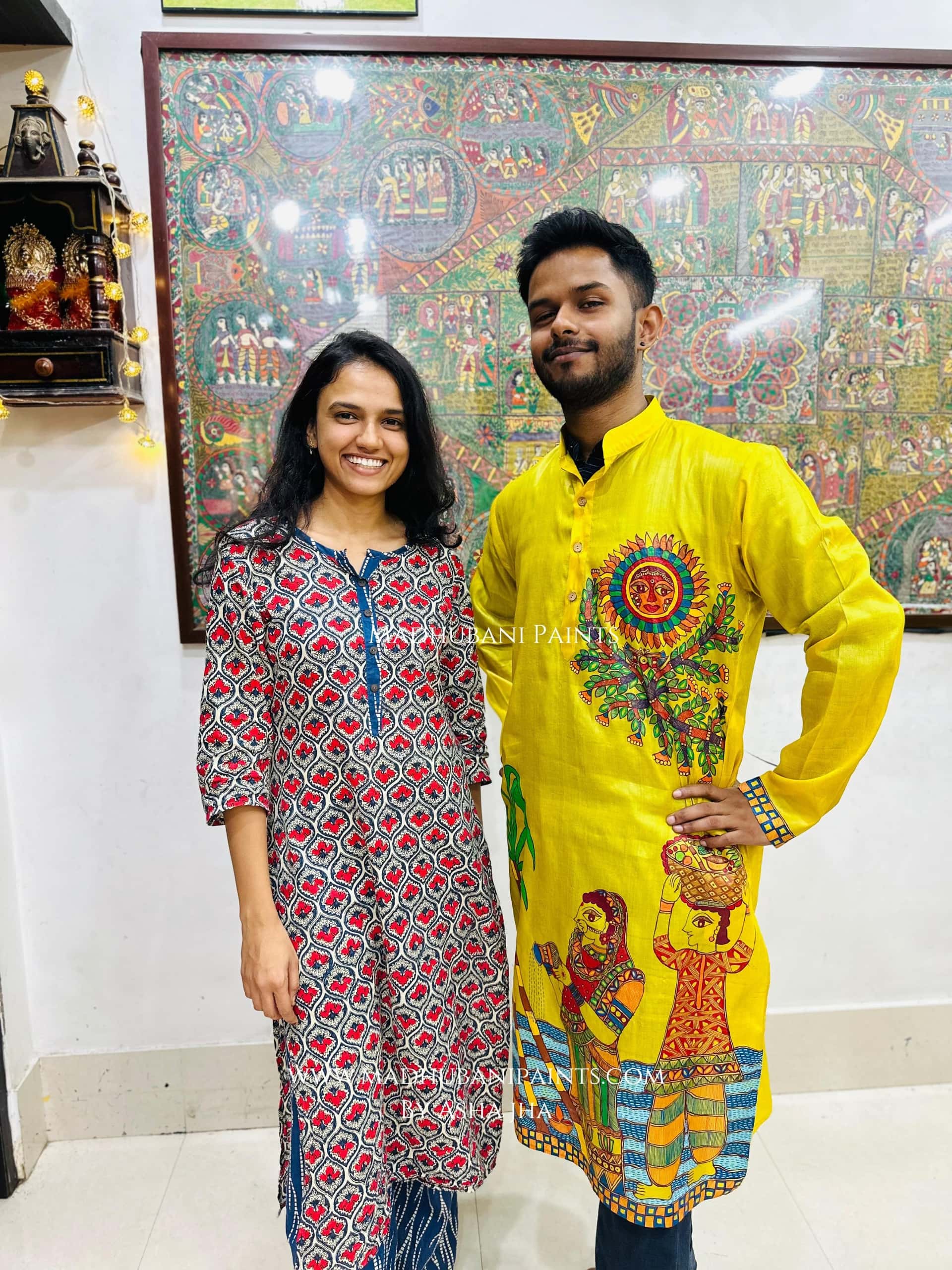 Chhath Puja Hand-painted  Madhubani Men's Tussar Silk Kurta — image 5 of 6