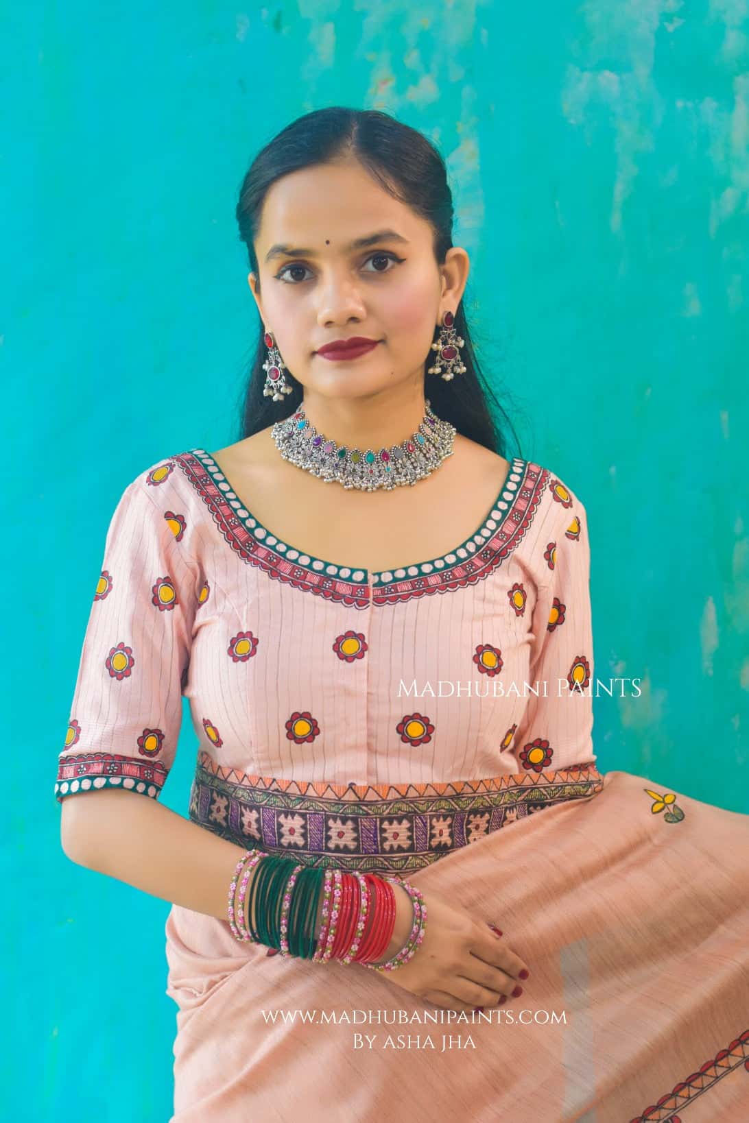 DOLI DARPAN Handpainted Madhubani Chanderi Saree Blouse Set — image 6 of 9