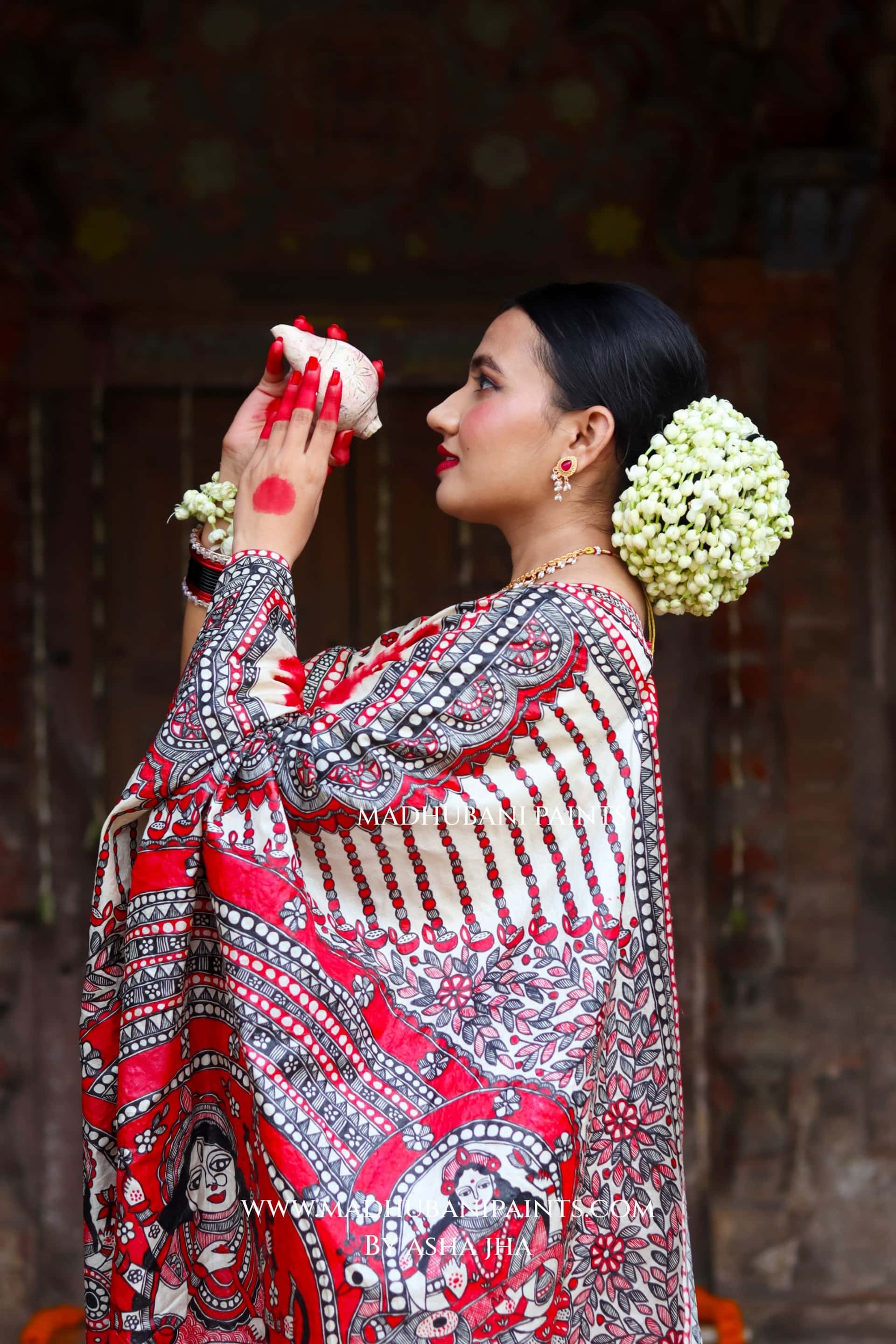 TRINETRA Handpainted Tussar Silk Madhubani Saree — image 9 of 9
