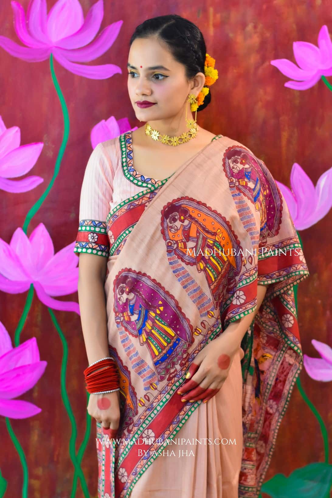VRAT VARDHINI Chhath Puja Handpainted Madhubani Chanderi Saree — image 3 of 8
