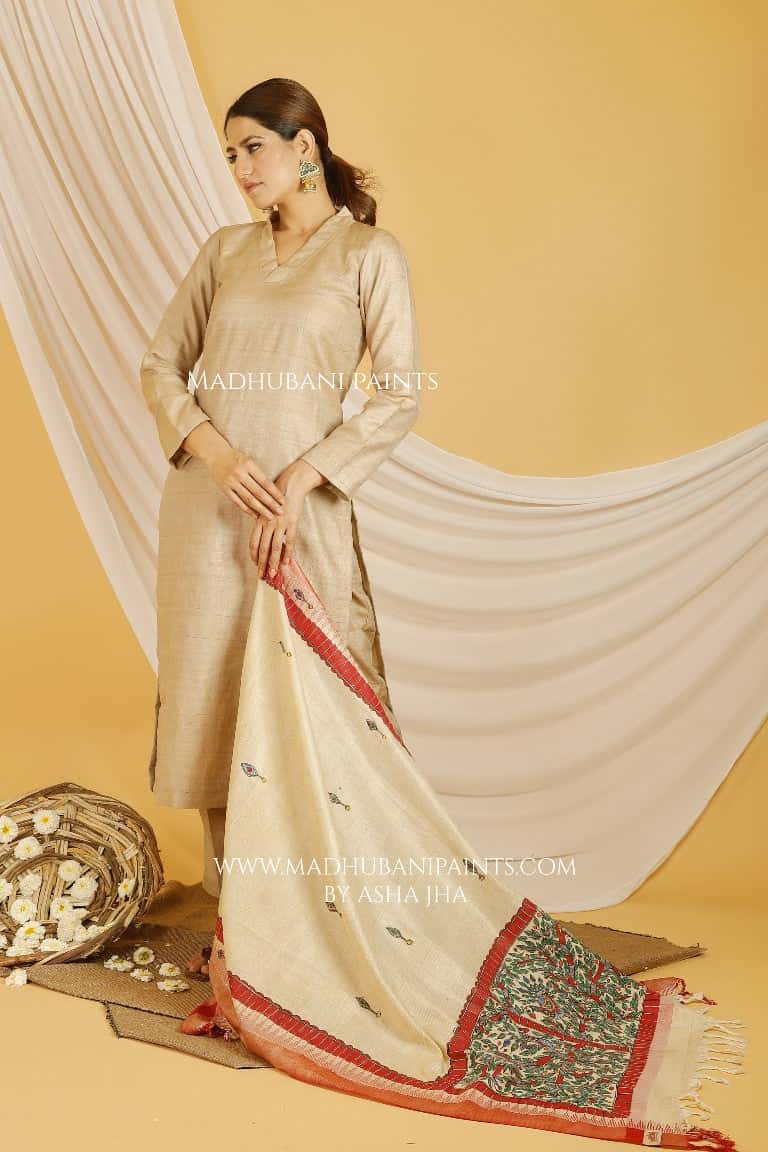 Mayuri Madhubani Handpainted Pure Handloom Cotton Dupatta — image 2 of 4