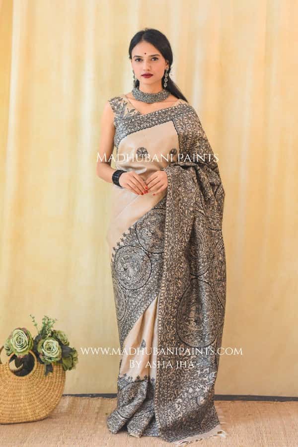 MAYUR MANDALI Handpainted Madhubani Saree — image 4 of 6