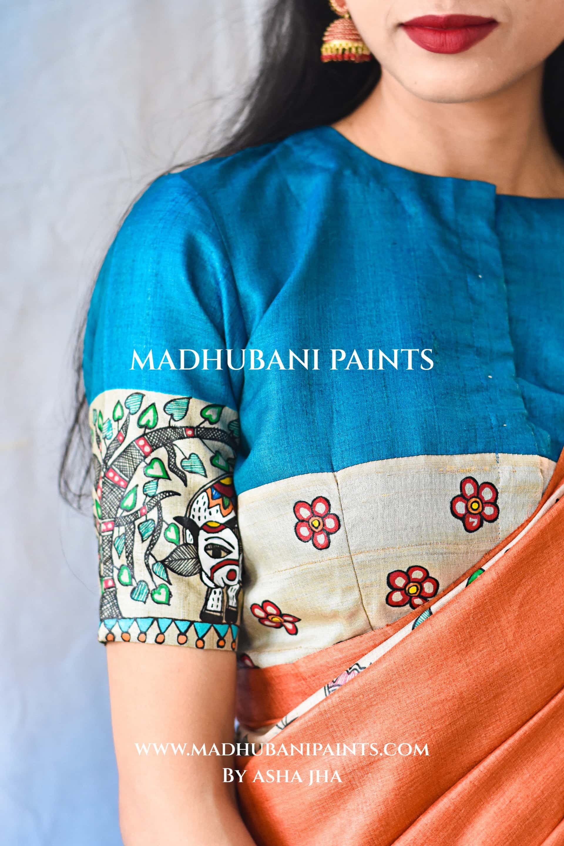 KANHA KI MAAKHAN LEELA Handpainted Madhubani Tussar Silk Blouse — image 3 of 4