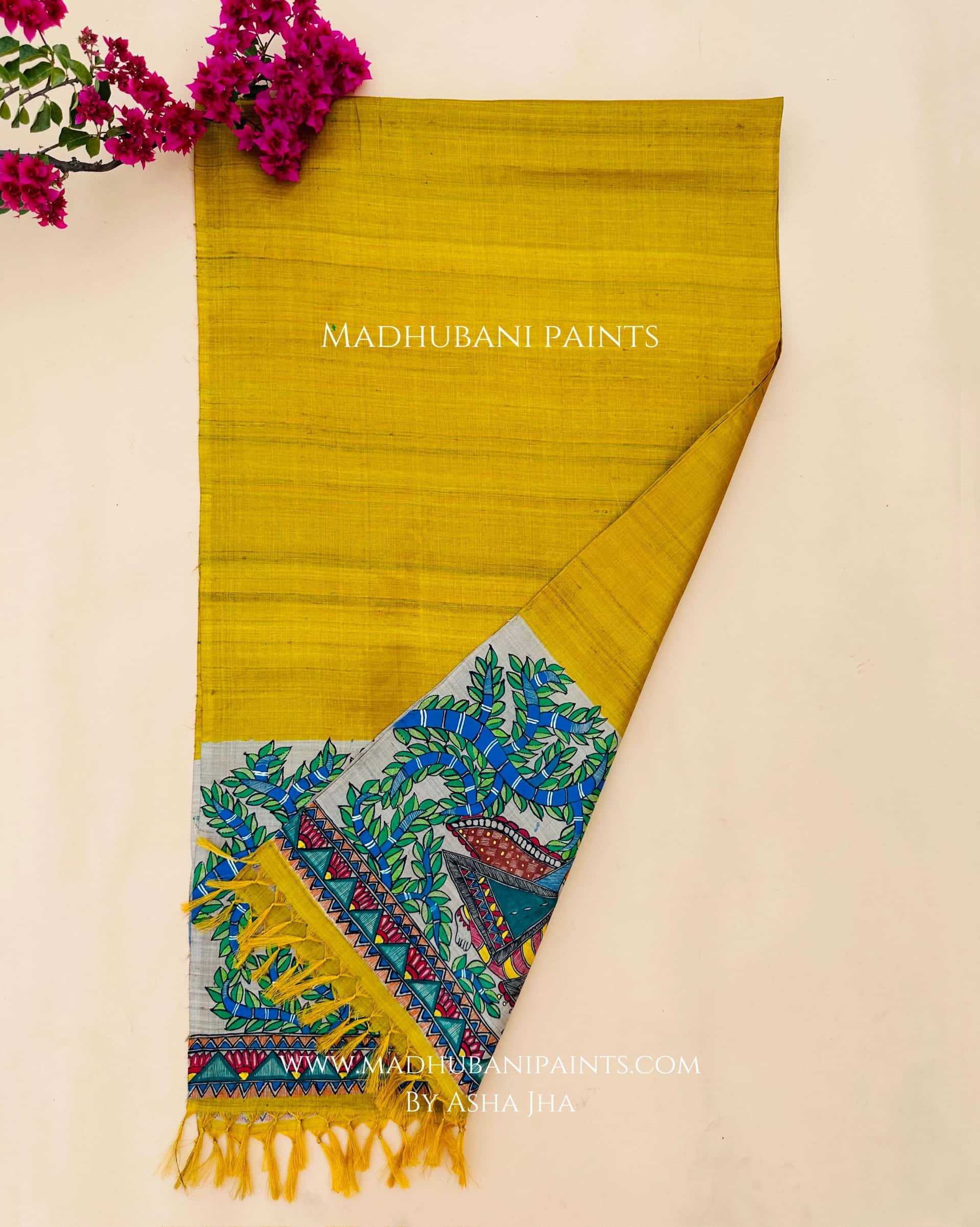 Radha Krishna Yellow Tussar Silk Stole — image 3 of 3
