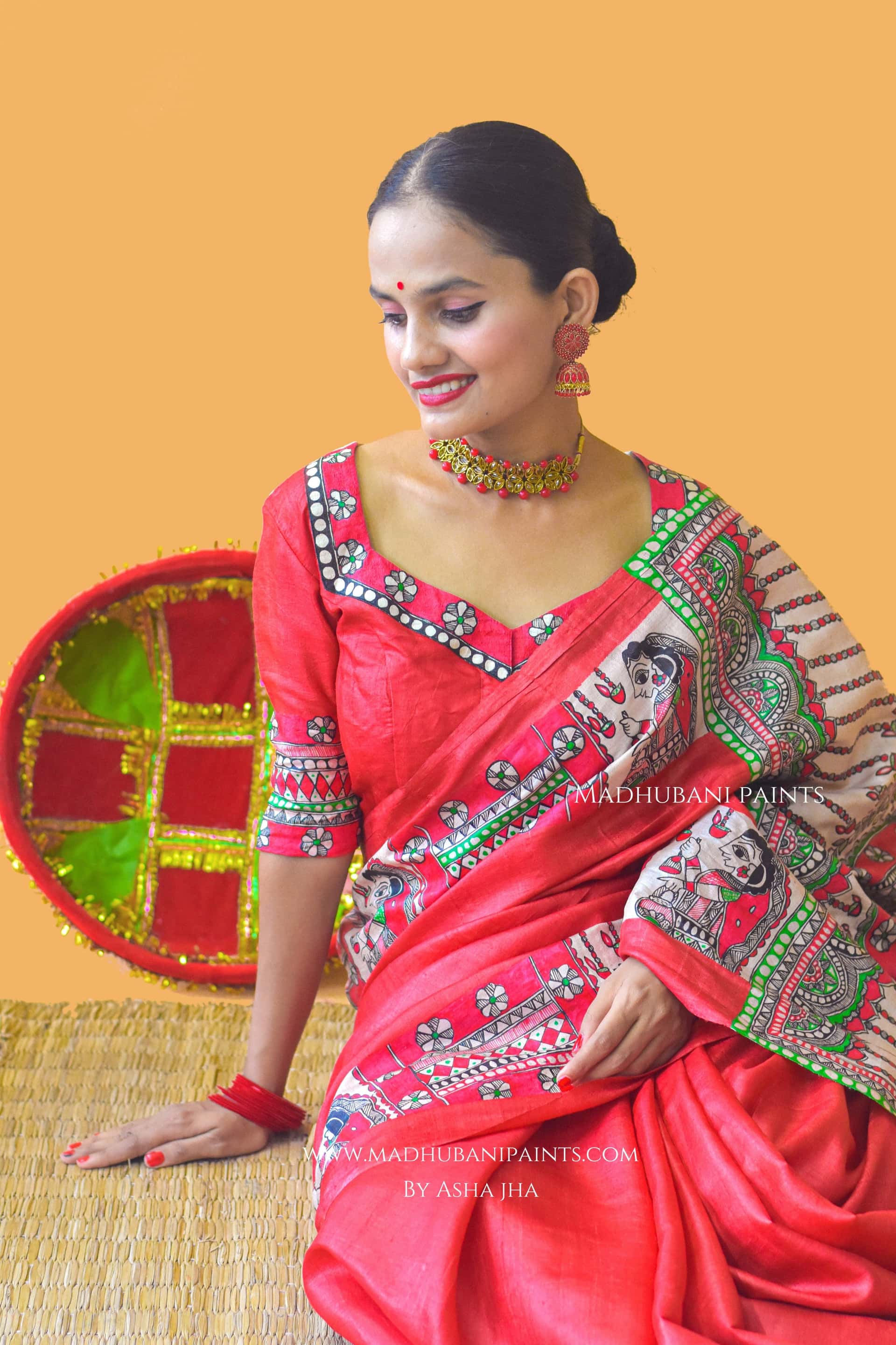 LAAL NARAYANI Hand-painted Tussar Silk Saree Blouse Set — image 8 of 15