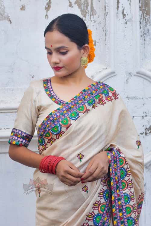 'KATYAYANI' Handpainted Madhubani Tussar Silk Saree — image 3 of 5
