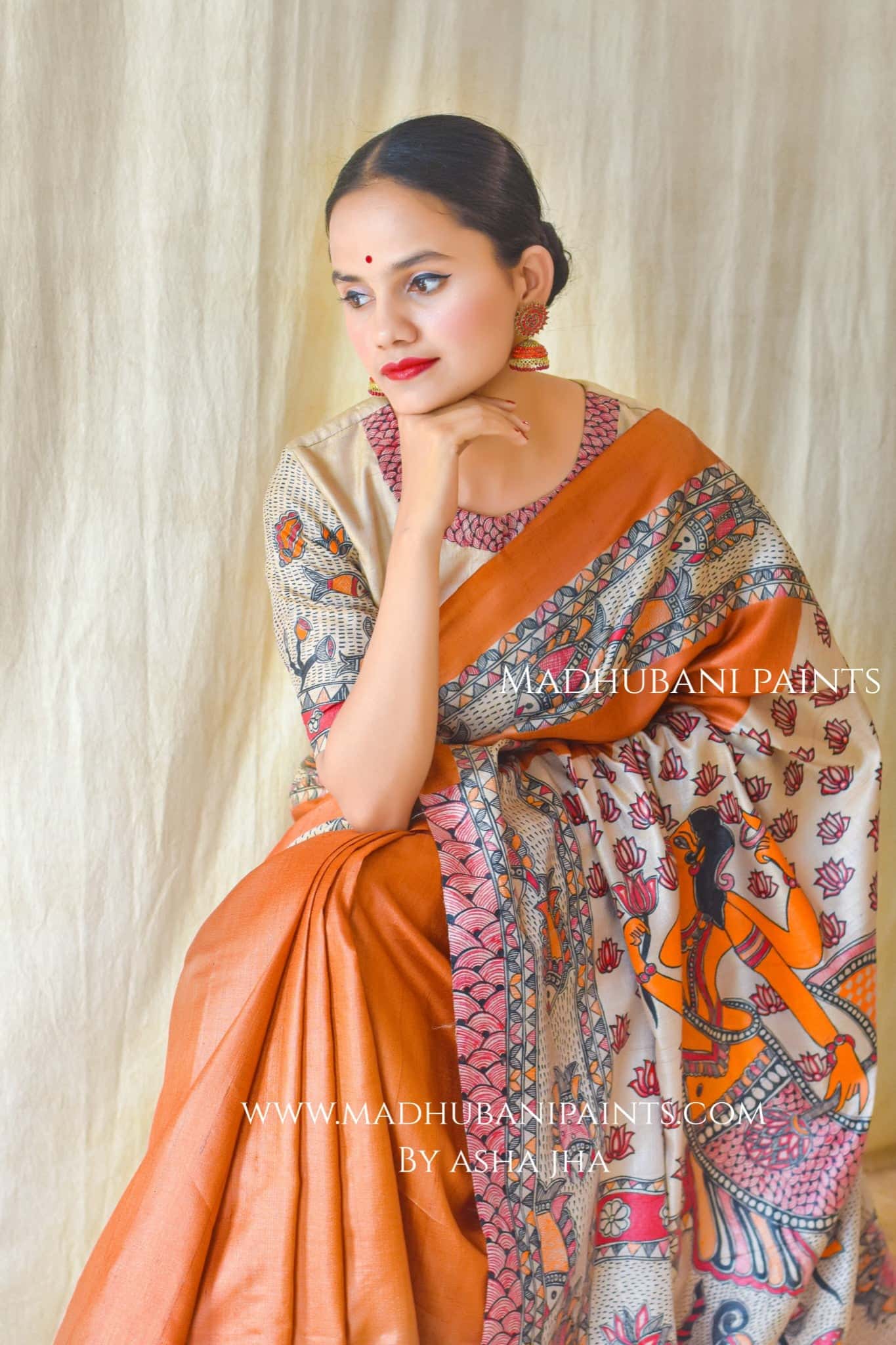 Vishnu Avatar Handpainted Tussar Saree — image 3 of 9