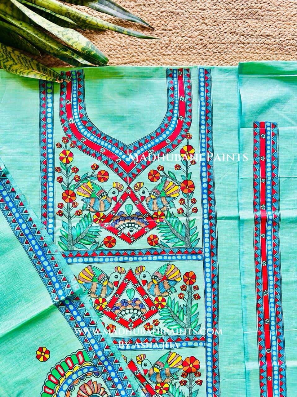 Morni Hand-painted Madhubani Painting Cotton Unstitched Kurta Pant Dupatta Set — image 2 of 3