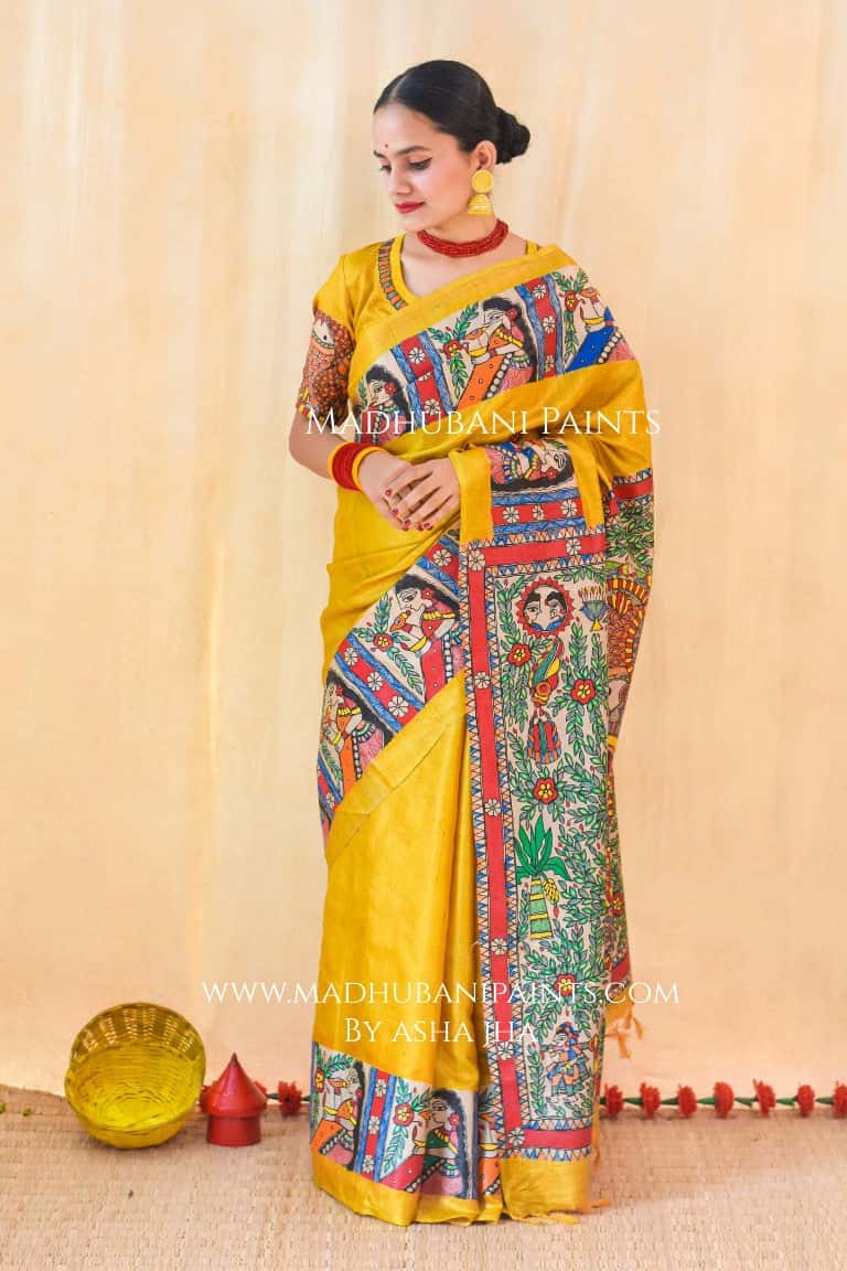 DOLI KOHBAR Handpainted Madhubani Tussar Silk Saree Blouse — image 5 of 10