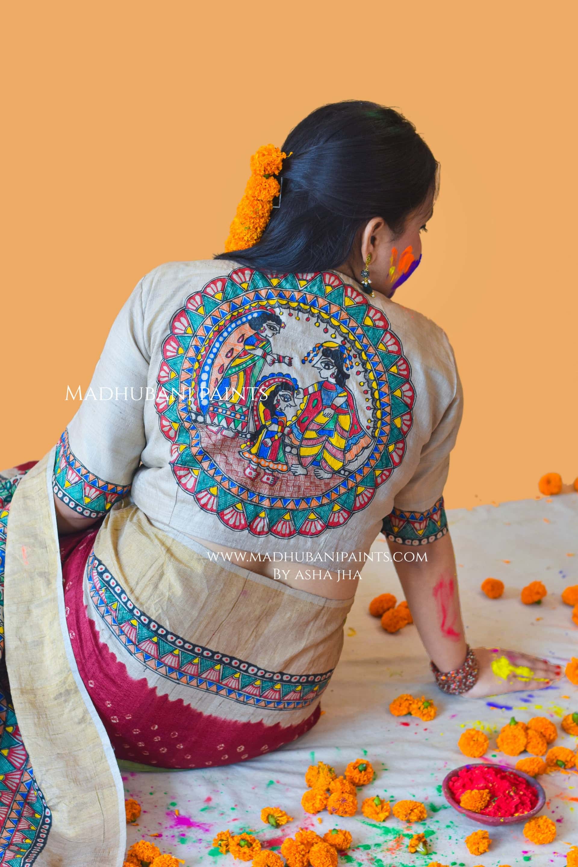 GAURI PUJA Hand-painted Madhubani Bandhini Tussar Silk Blouse — image 2 of 5