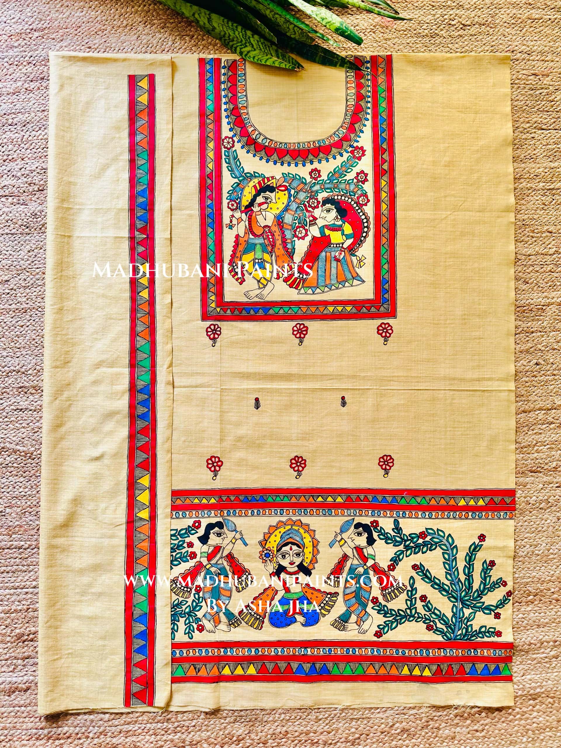 Radha krishna Hand painted Unstitched Cotton Suit Set — image 3 of 3