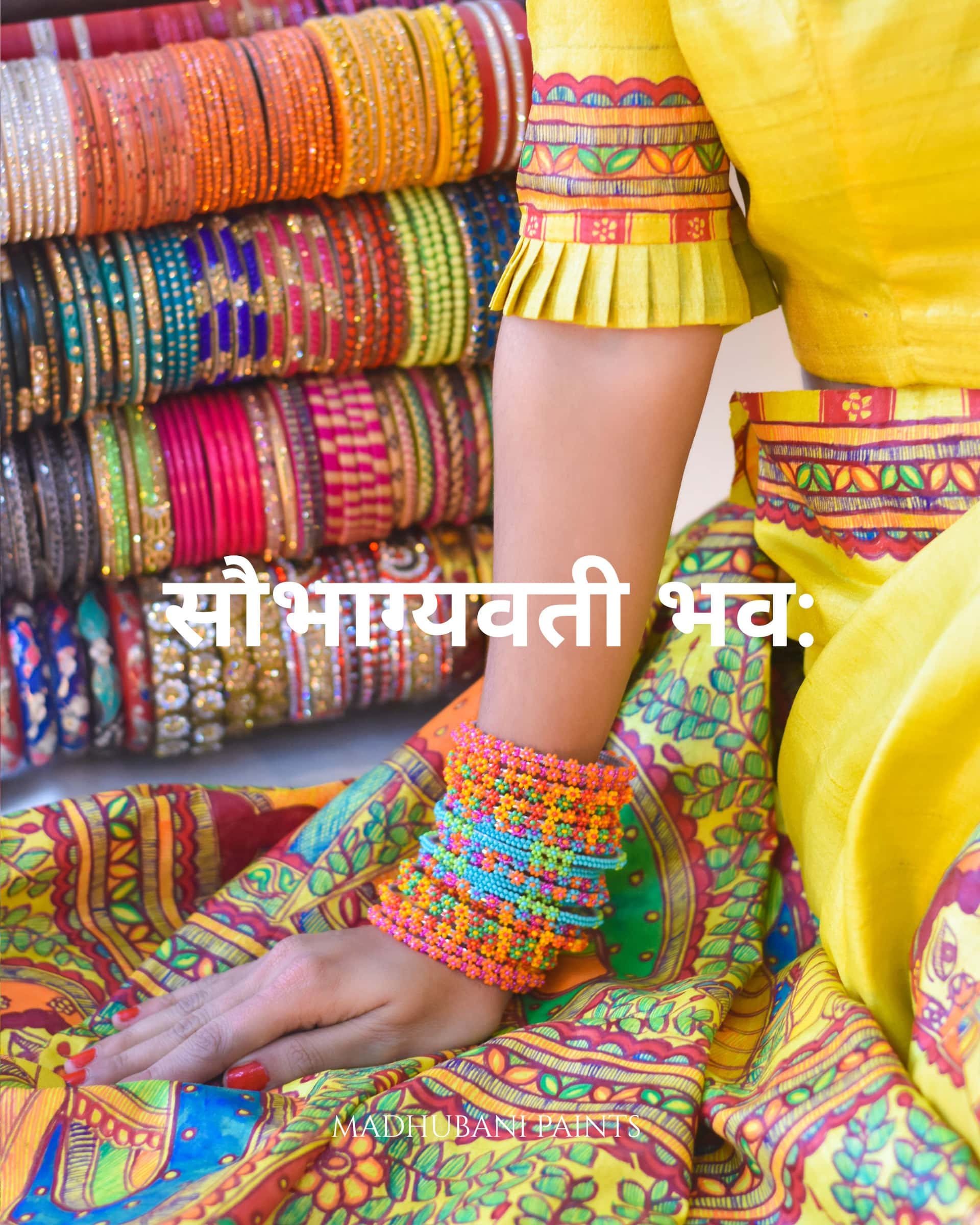 SAUBHAGYAVATI BHAVA Hand-painted Madhubani Tussar Silk Saree — image 3 of 5