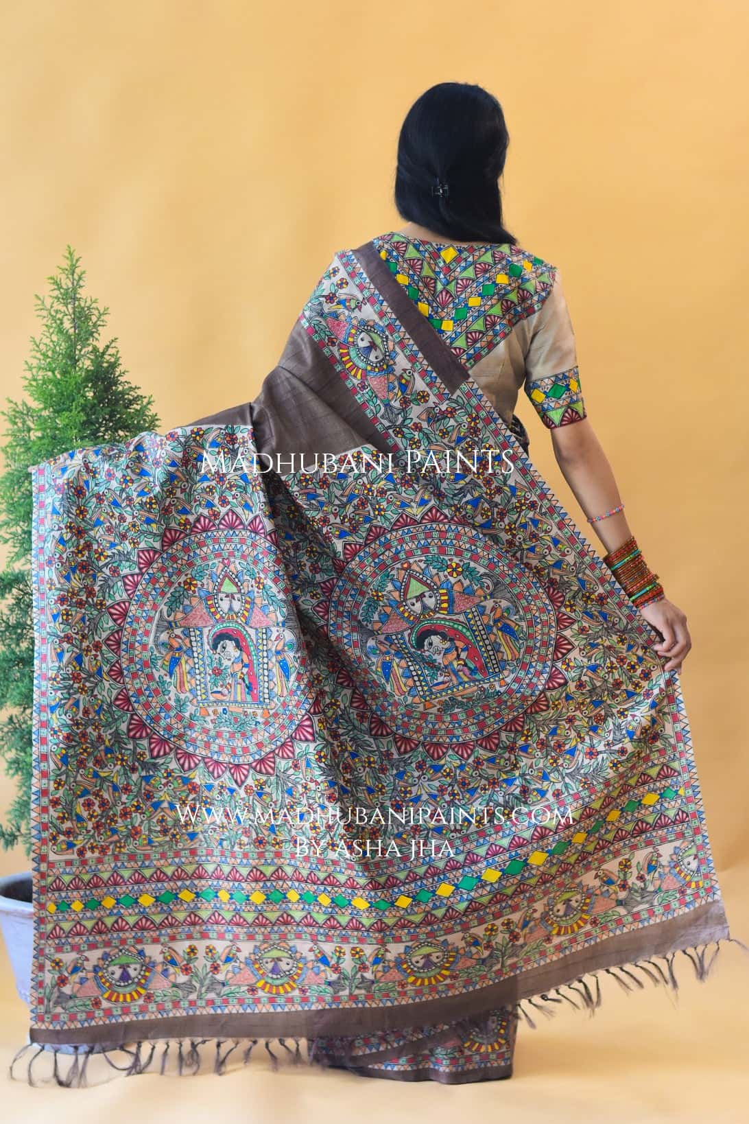 SUNDERBAN SAHELI Hand-painted Madhubani Tussar Silk Saree Blouse Set — image 2 of 8
