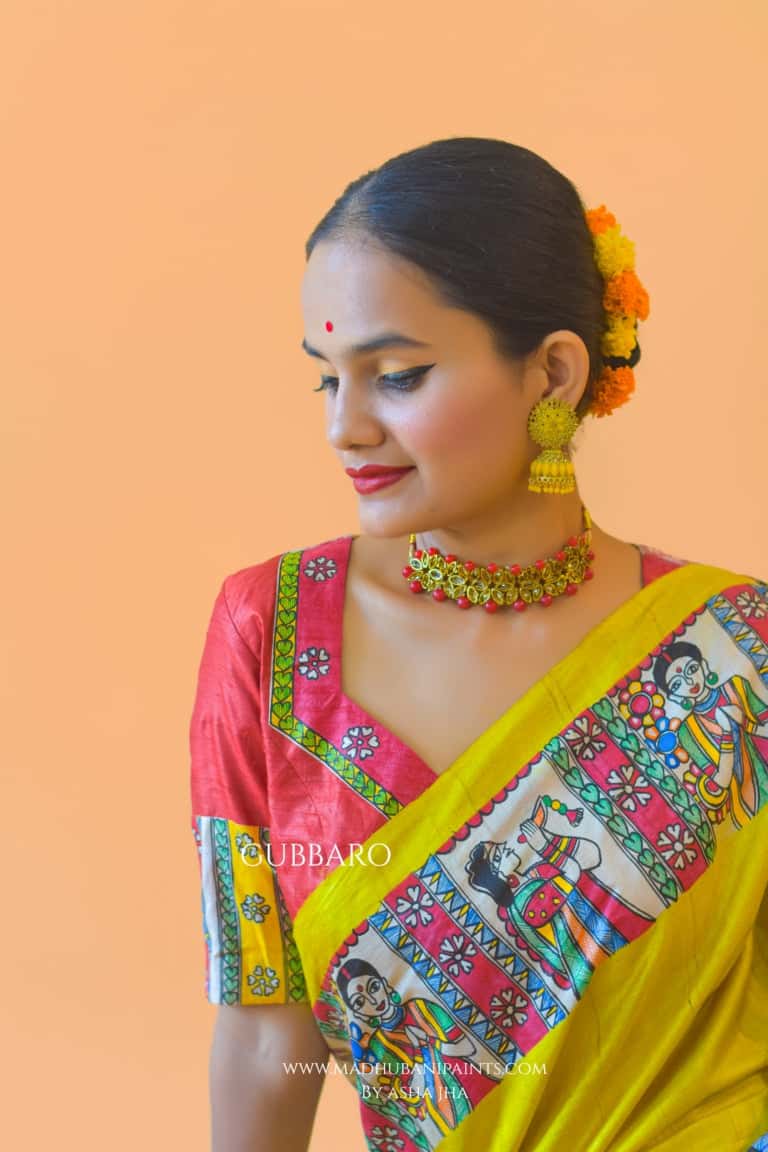 'UMA' Handpainted Madhubani Tussar Silk Blouse — image 4 of 6