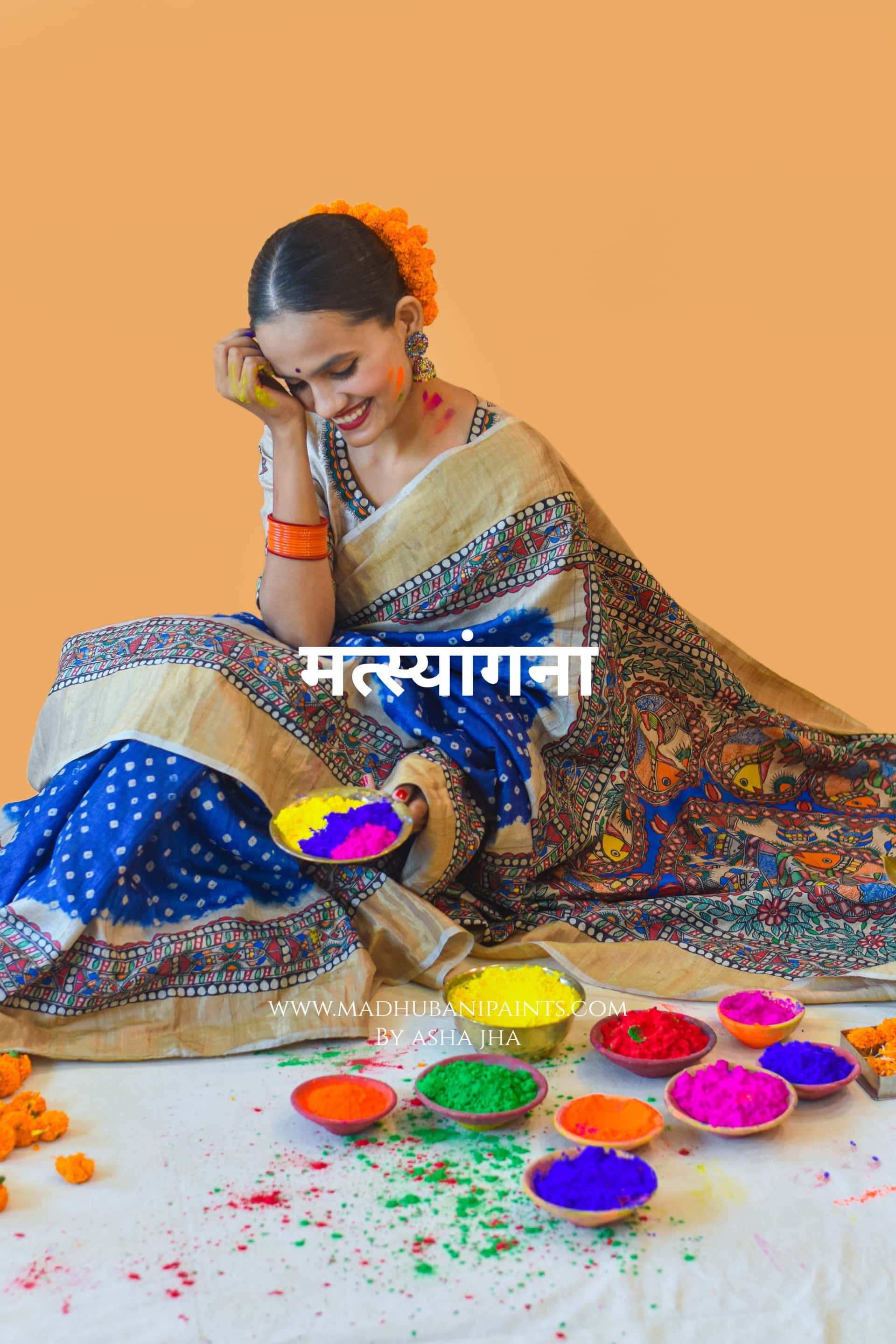 MATSYANGANA Hand-painted Bandhini Madhubani Tussar Silk Saree — image 2 of 6