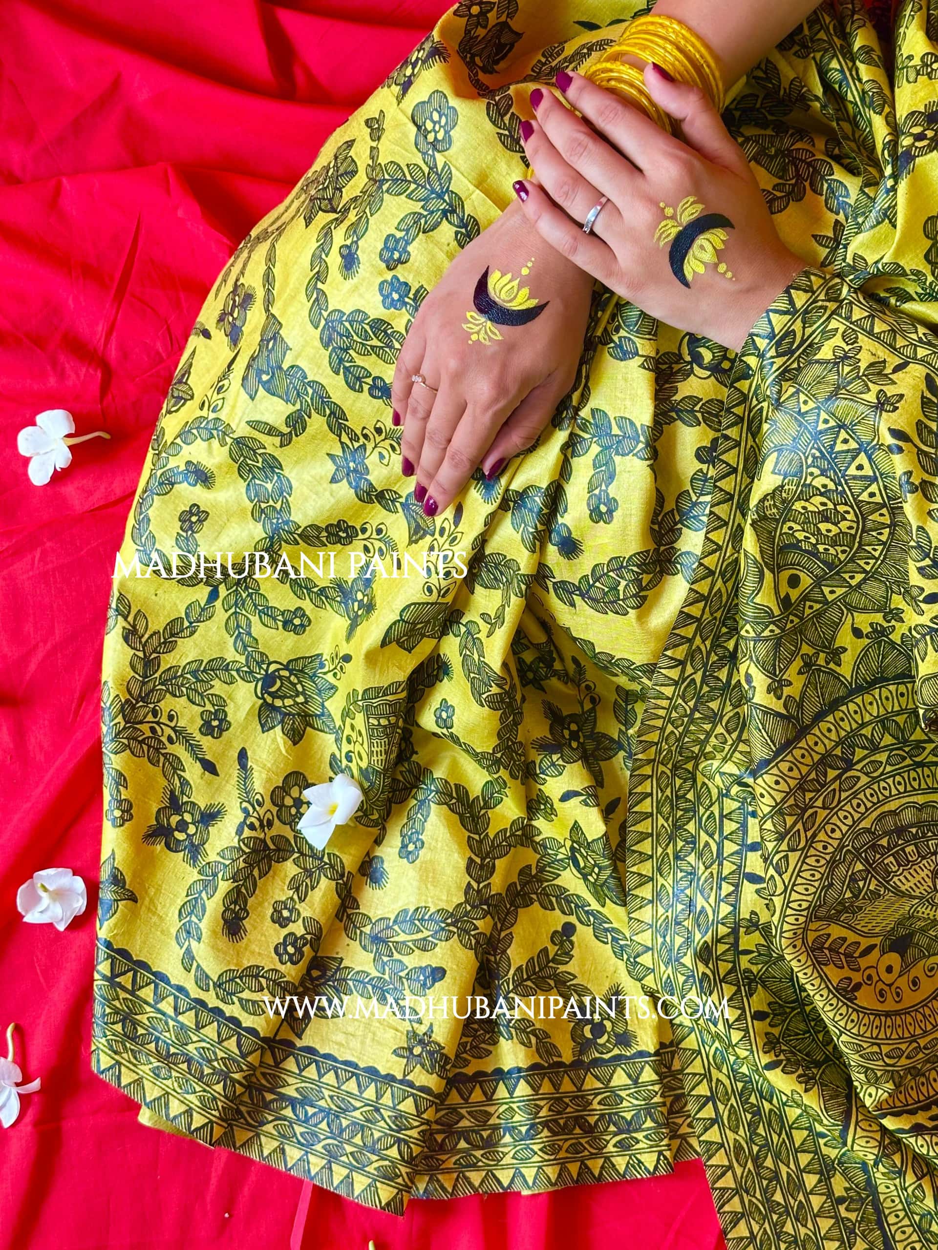 MAYUR MANDALI Full Handpainted Madhubani Saree — image 2 of 12