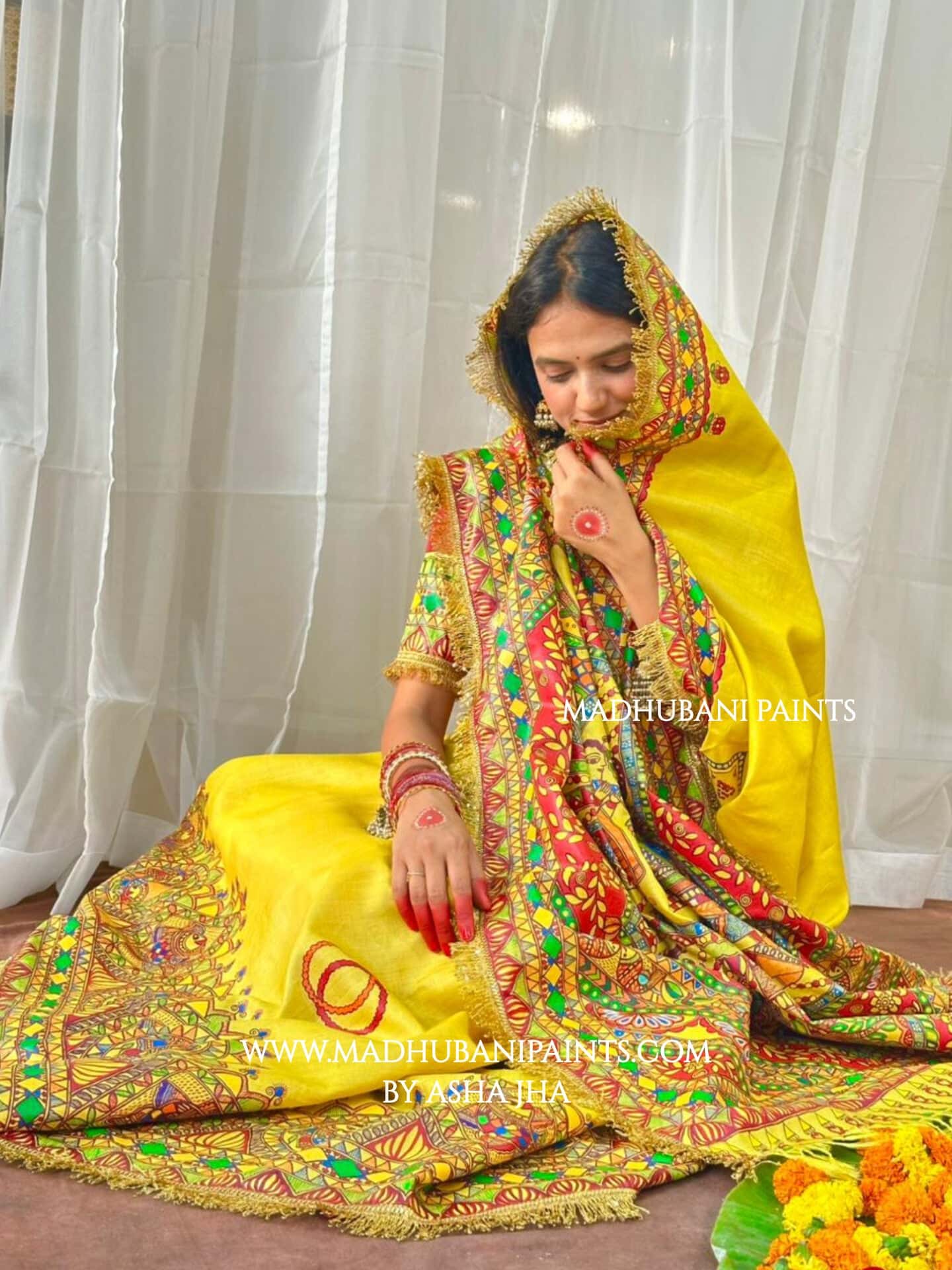 MITHILA VIVAH BRIDAL Hand-painted Madhubani Tussar Silk Saree — image 5 of 8