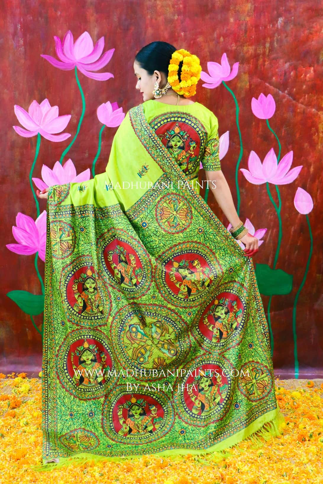 'SANSKRITI' Handpainted Madhubani Tussar Silk Saree — image 9 of 9
