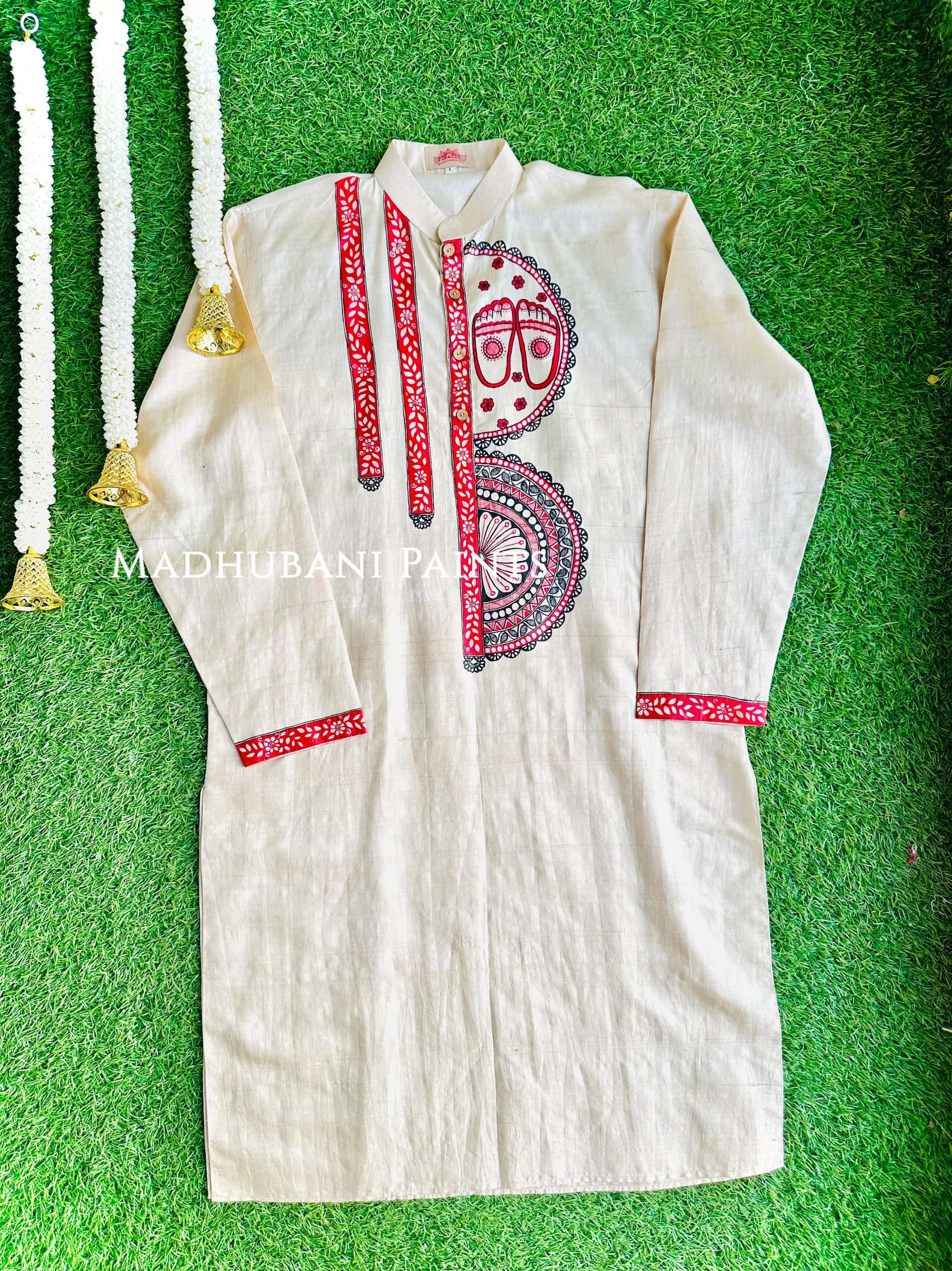 JAYSHREE Hand-painted  Madhubani Men's Tussar Silk Kurta — image 2 of 4