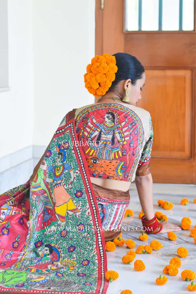 SHAMBHAVI Handpainted Madhubani Tussar Silk Saree — image 6 of 9