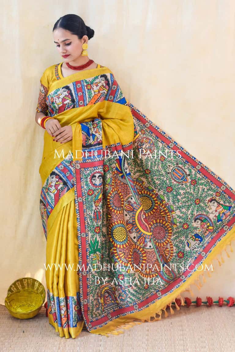 DOLI KOHBAR Handpainted Madhubani Tussar Silk Saree Blouse — image 6 of 10