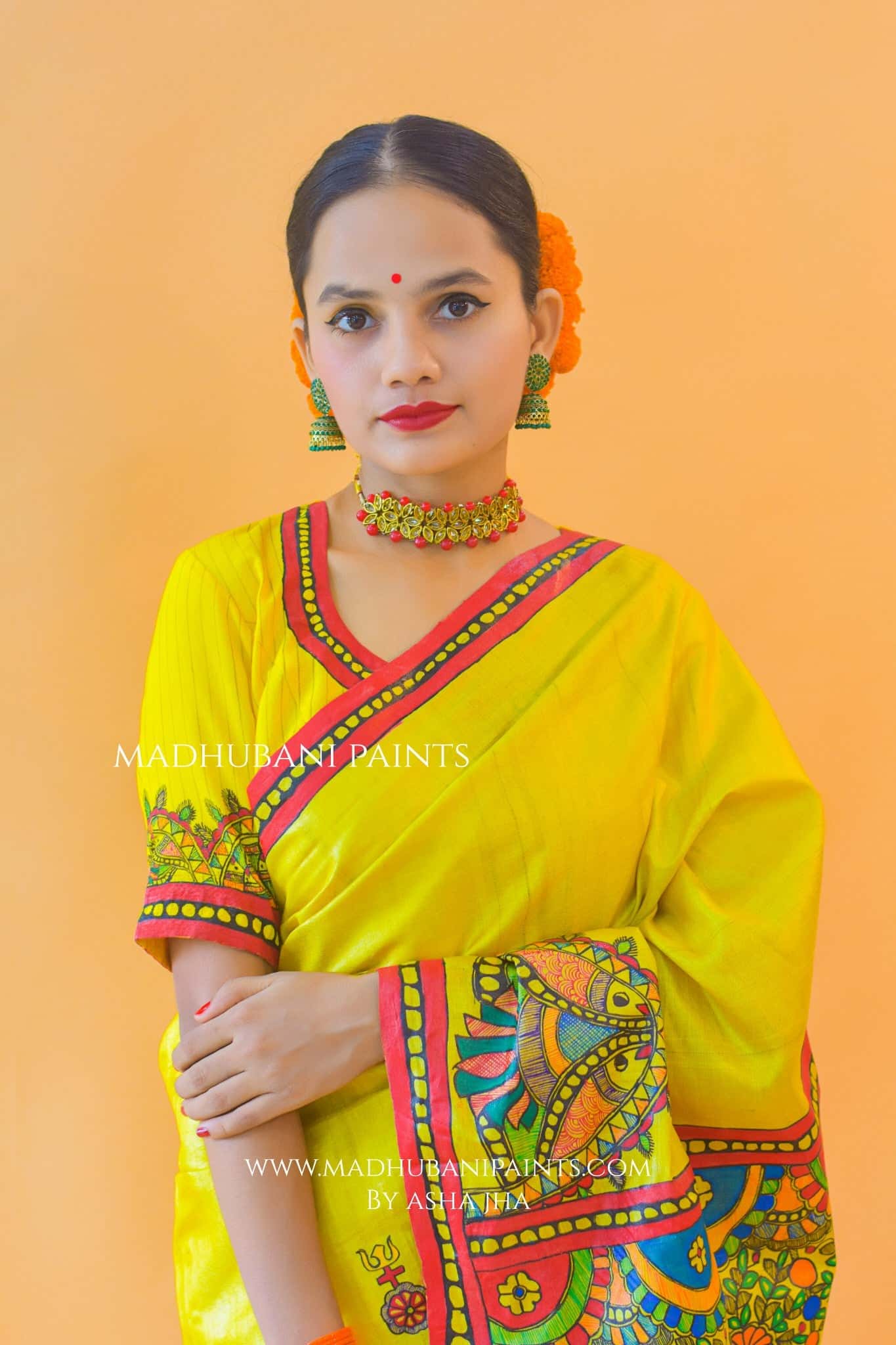 SHIV PARVATI VIVAH Hand-painted Madhubani Tussar Silk Blouse — image 3 of 11