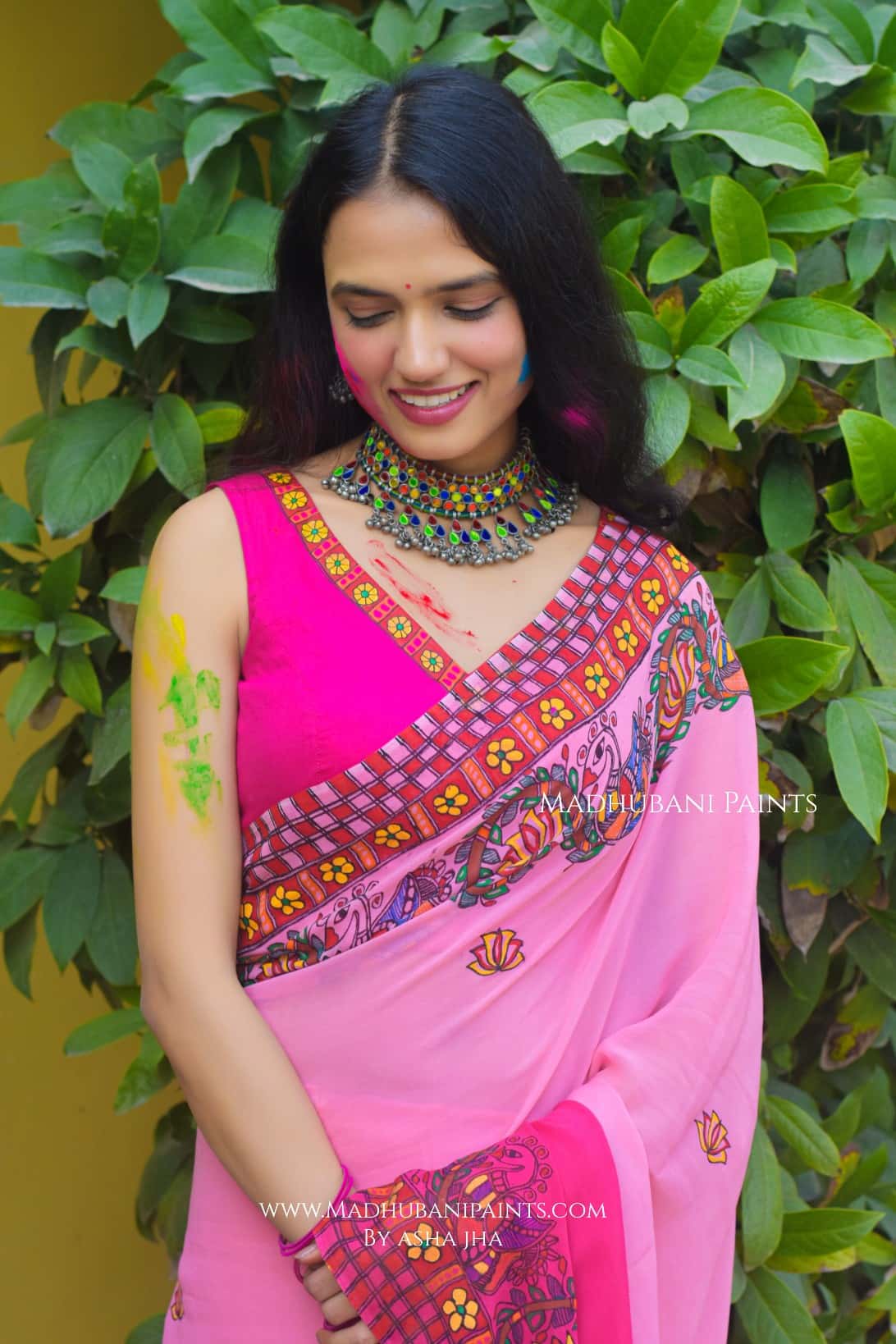 MADNOTSAV Handpainted Madhubani Georgette Saree Blouse Set — image 4 of 9