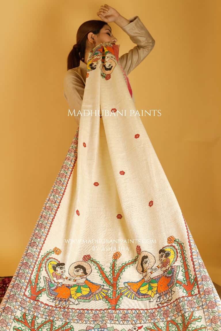 Manmohana Krishna Madhubani Handpainted Pure Handloom Cotton Dupatta — image 3 of 3