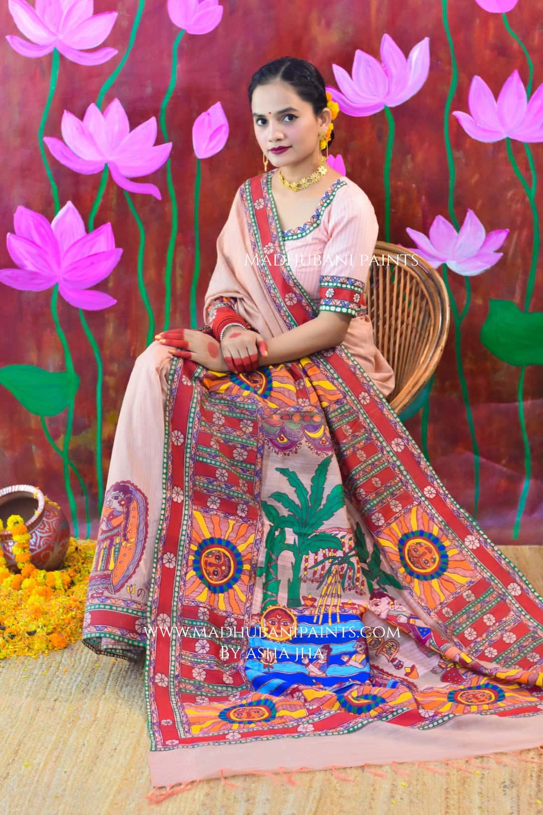 VRAT VARDHINI Chhath Puja Handpainted Madhubani Chanderi Saree Blouse Set — image 9 of 9