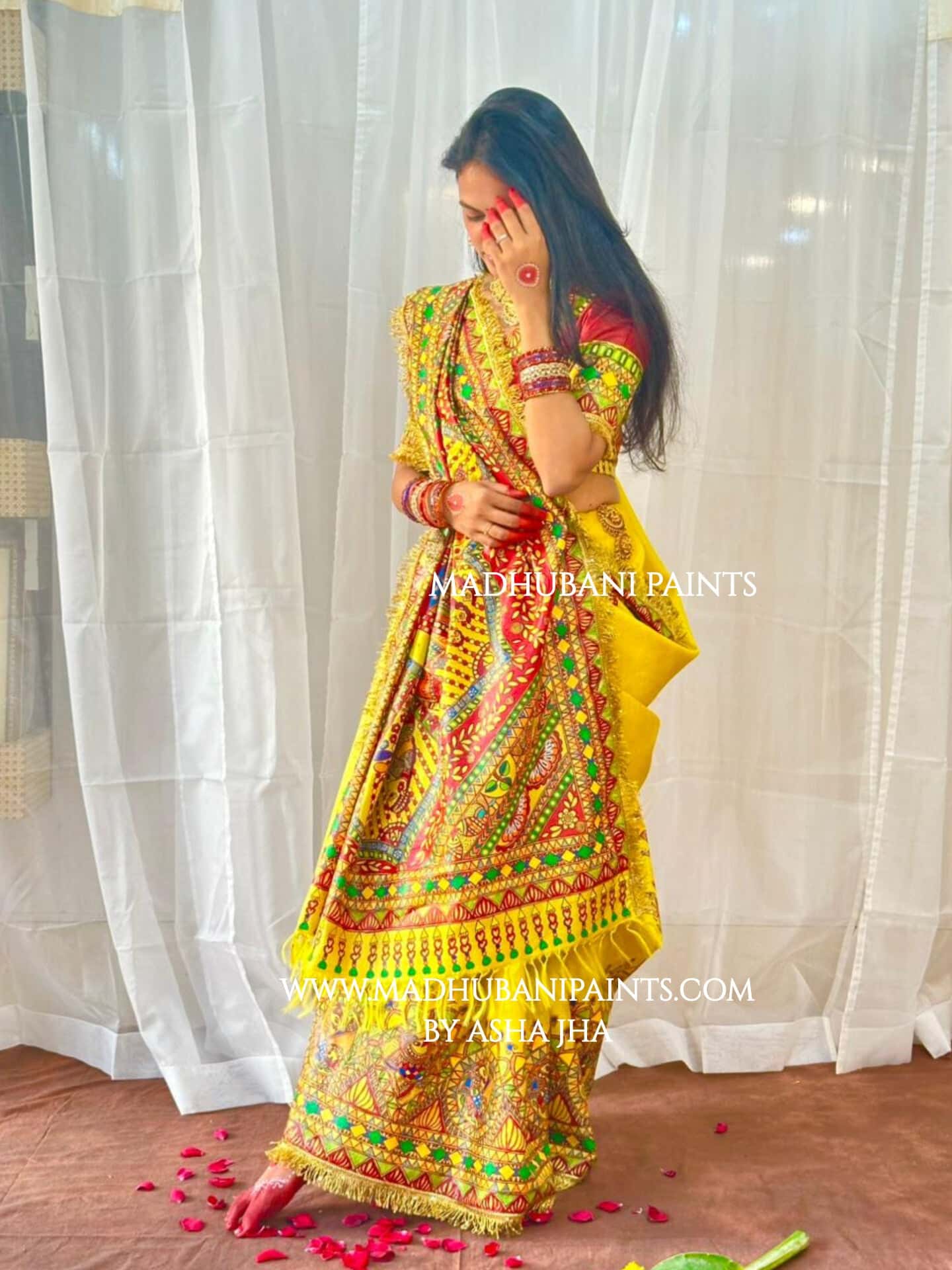 MITHILA VIVAH BRIDAL Hand-painted Madhubani Tussar Silk Saree — image 6 of 8