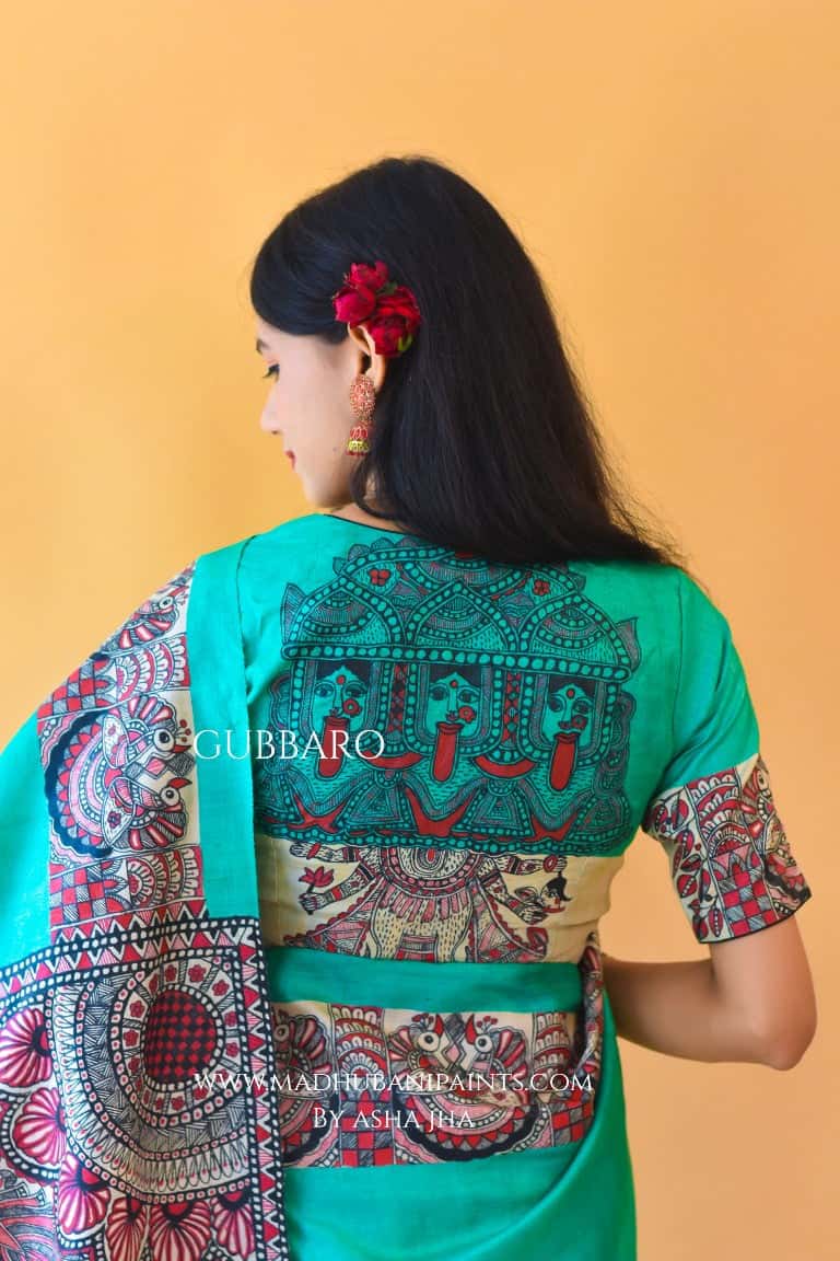'SHYAMA' Handpainted Madhubani Tussar Silk Blouse — image 3 of 6