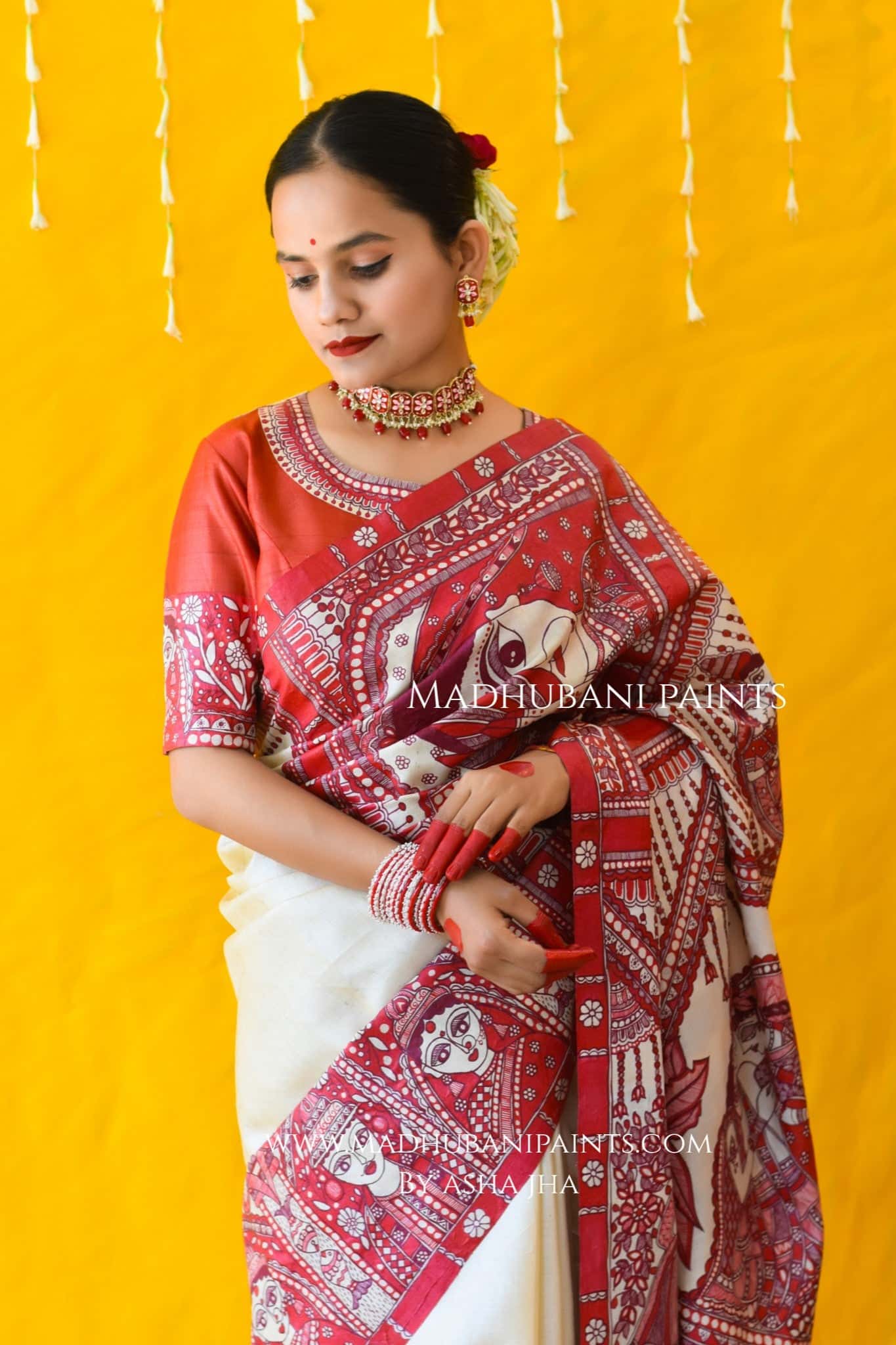MADHUBANI MANGALYA Hand-painted Madhubani Tussar Silk Saree — image 2 of 8