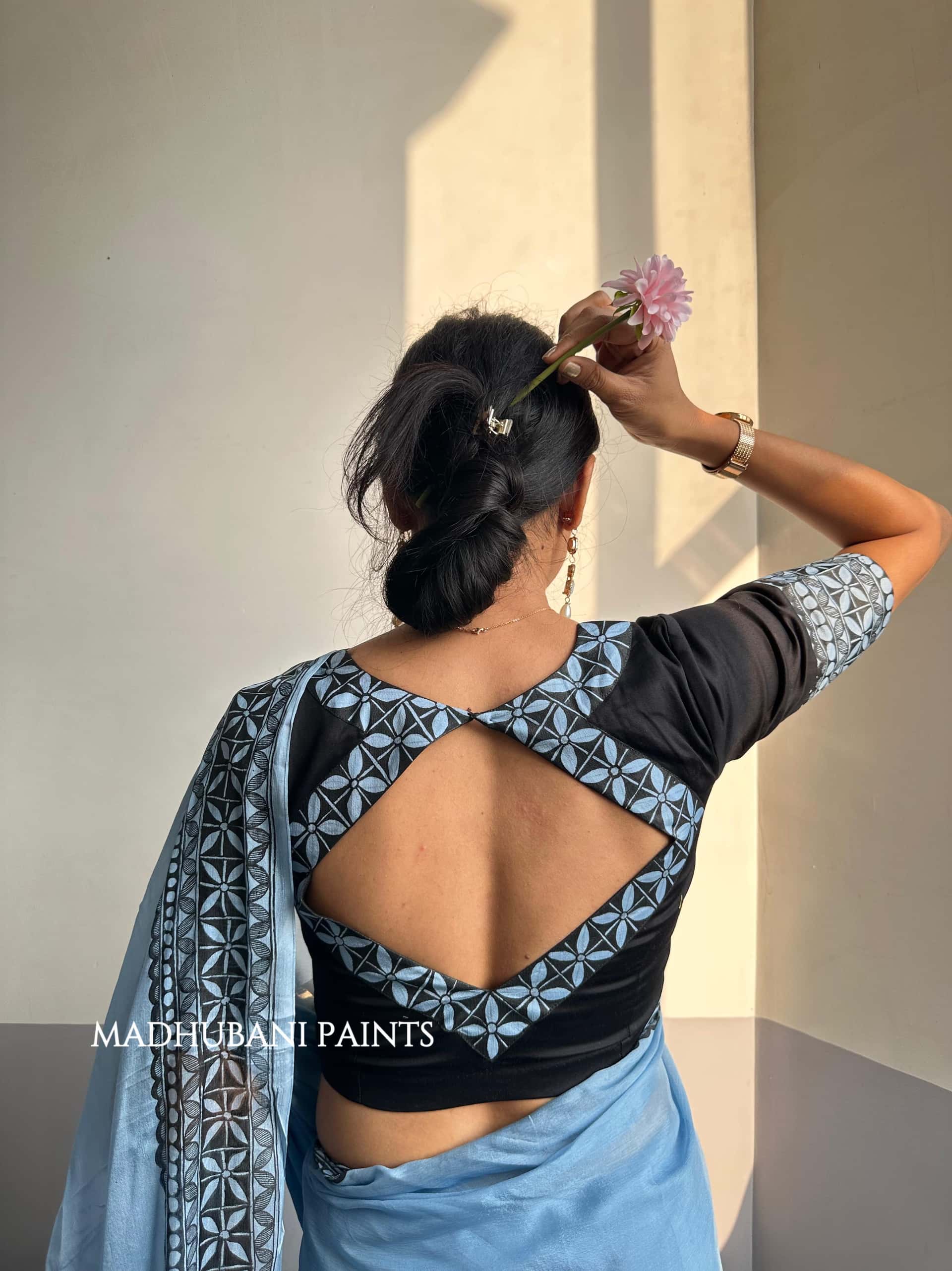 ROOPANJALI Hand-painted Madhubani Chiffon Saree Blouse Set — image 5 of 10