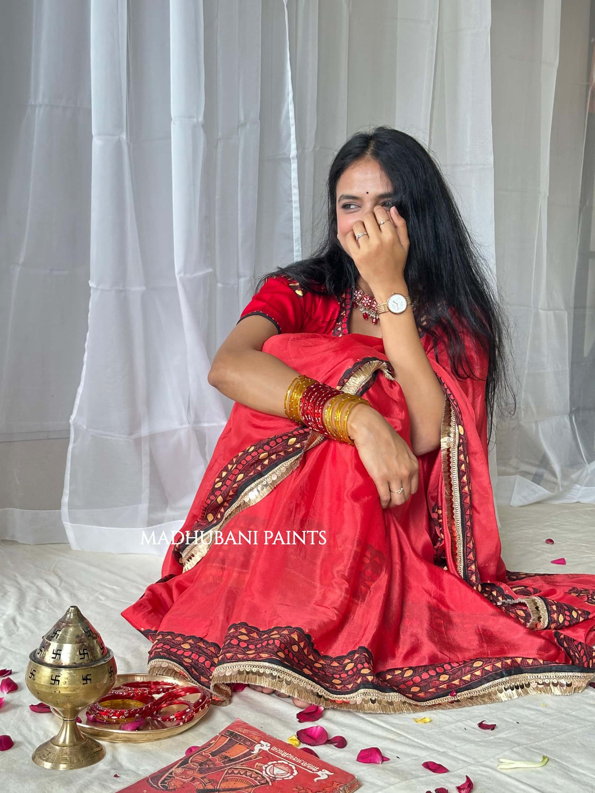 LAAL BRIDAL Hand-painted Madhubani Chiffon Saree — image 7 of 7