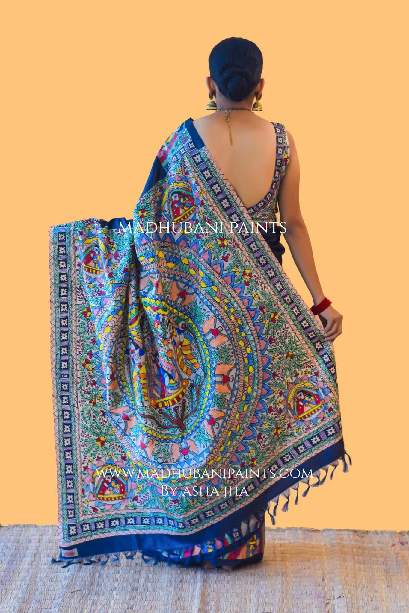 GODNA DOLI Hand-painted Madhubani Saree Blouse set — image 8 of 13