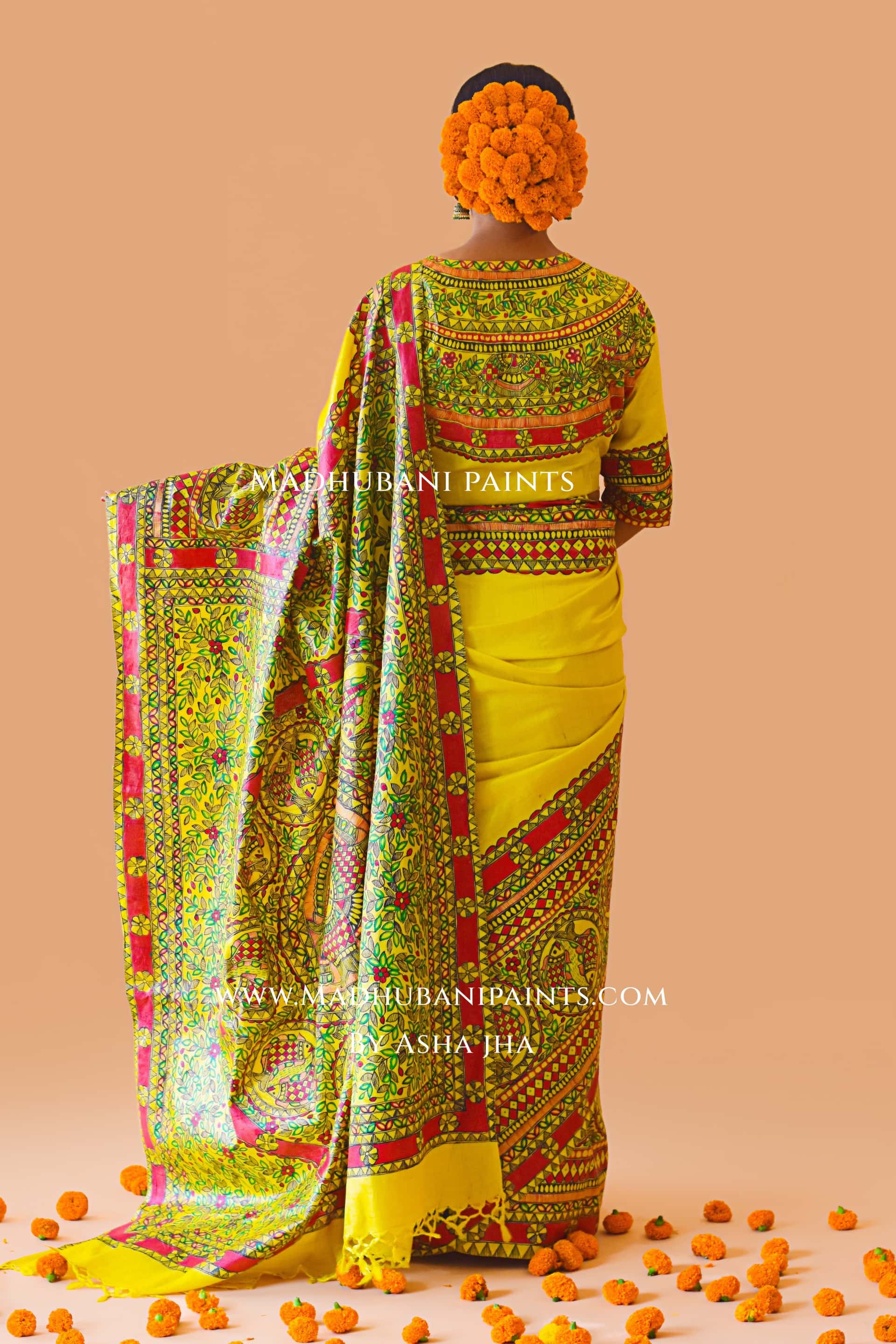 MATSYA SANGAM Hand-painted Madhubani Tussar Silk Saree Blouse Set — image 20 of 34